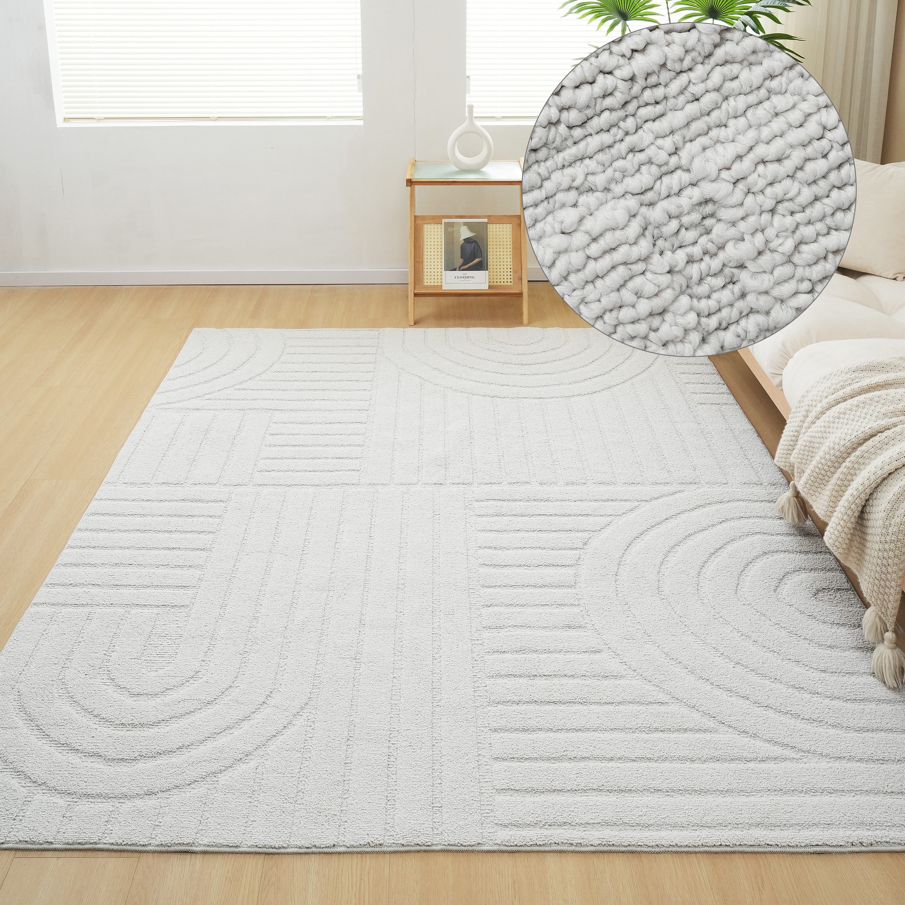 OTTO home Teppich Neele, Boho-Design, Hoch-Tief, waschbar, rechteckig, Höhe: 12 mm, 3D Optik, Skandinavisch, Designteppich, Wohnzimmer, Schlafzimmer
