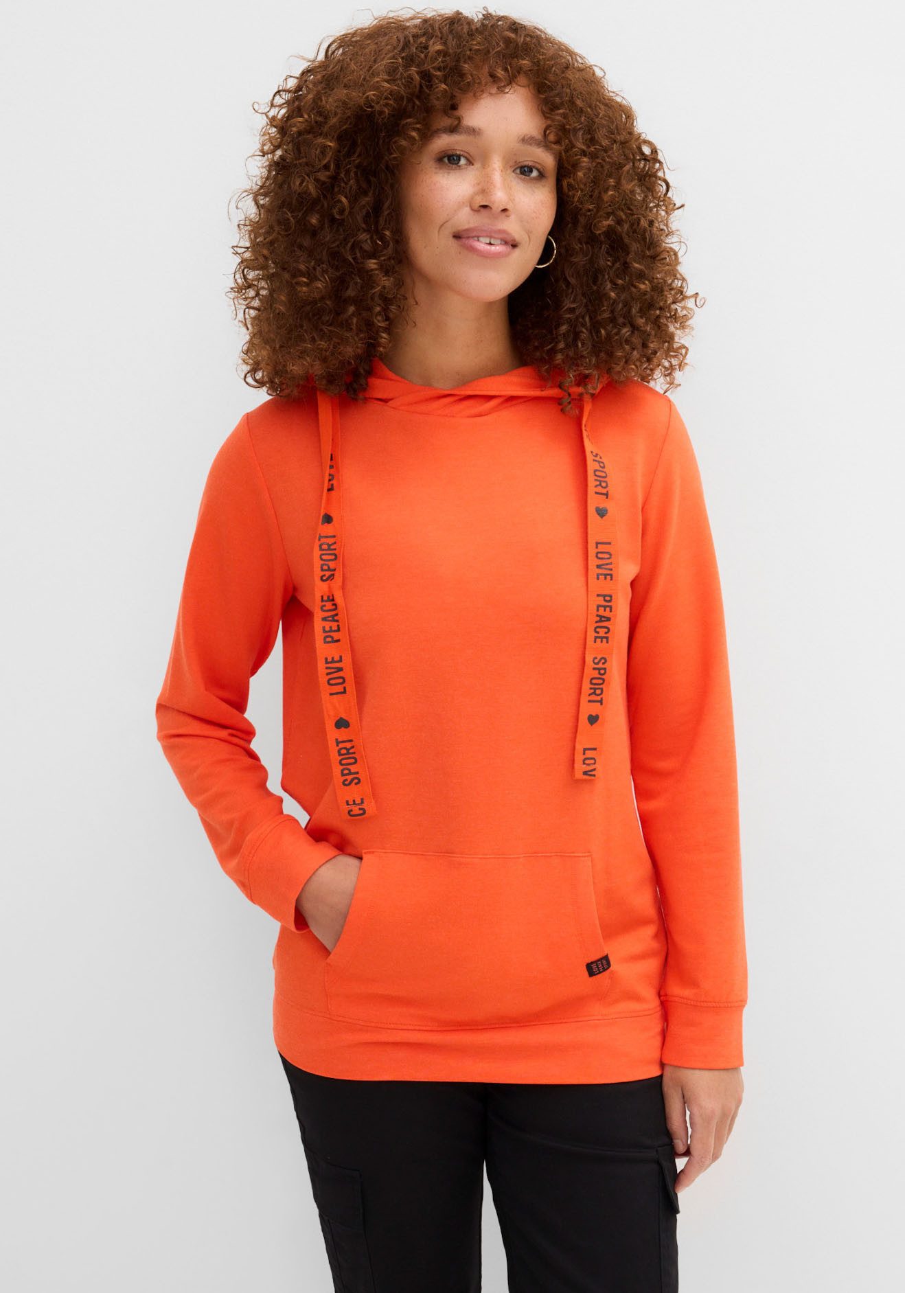 bonprix Kapuzensweatshirt bequeme Passform, bedrucktes Bindeband, mit Kängurutasche