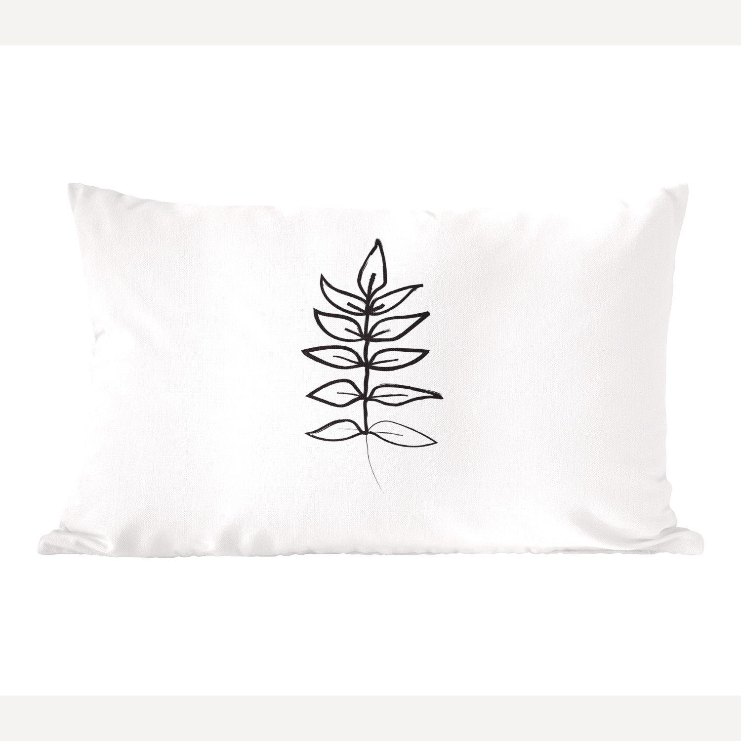 MuchoWow Dekokissen Farn - Pflanzen - Linienkunst - Weiß, Wohzimmer Dekoration, Zierkissen, Dekokissen mit Füllung, Schlafzimmer