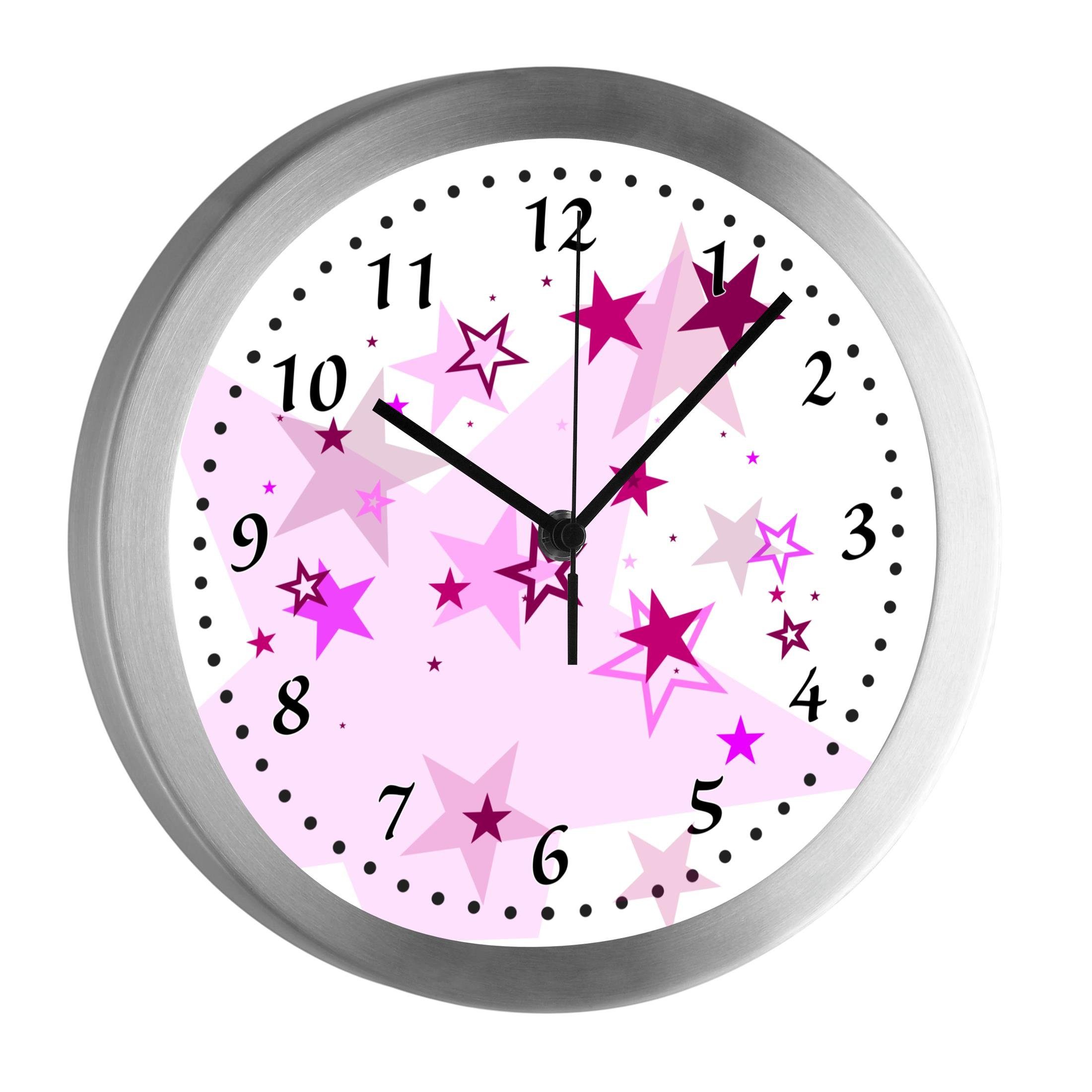 CreaDesign Funkwanduhr Funkuhr, Kinder Wanduhr, Kinderuhr, Kinderzimmer Sternenhimmel rosa (geräuscharmes Uhrwerk)