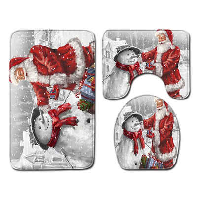 GelldG Weihnachtsfigur 3 Stück Weihnachten WC Sitzbezug und Teppich Dekorationen Badezimmer