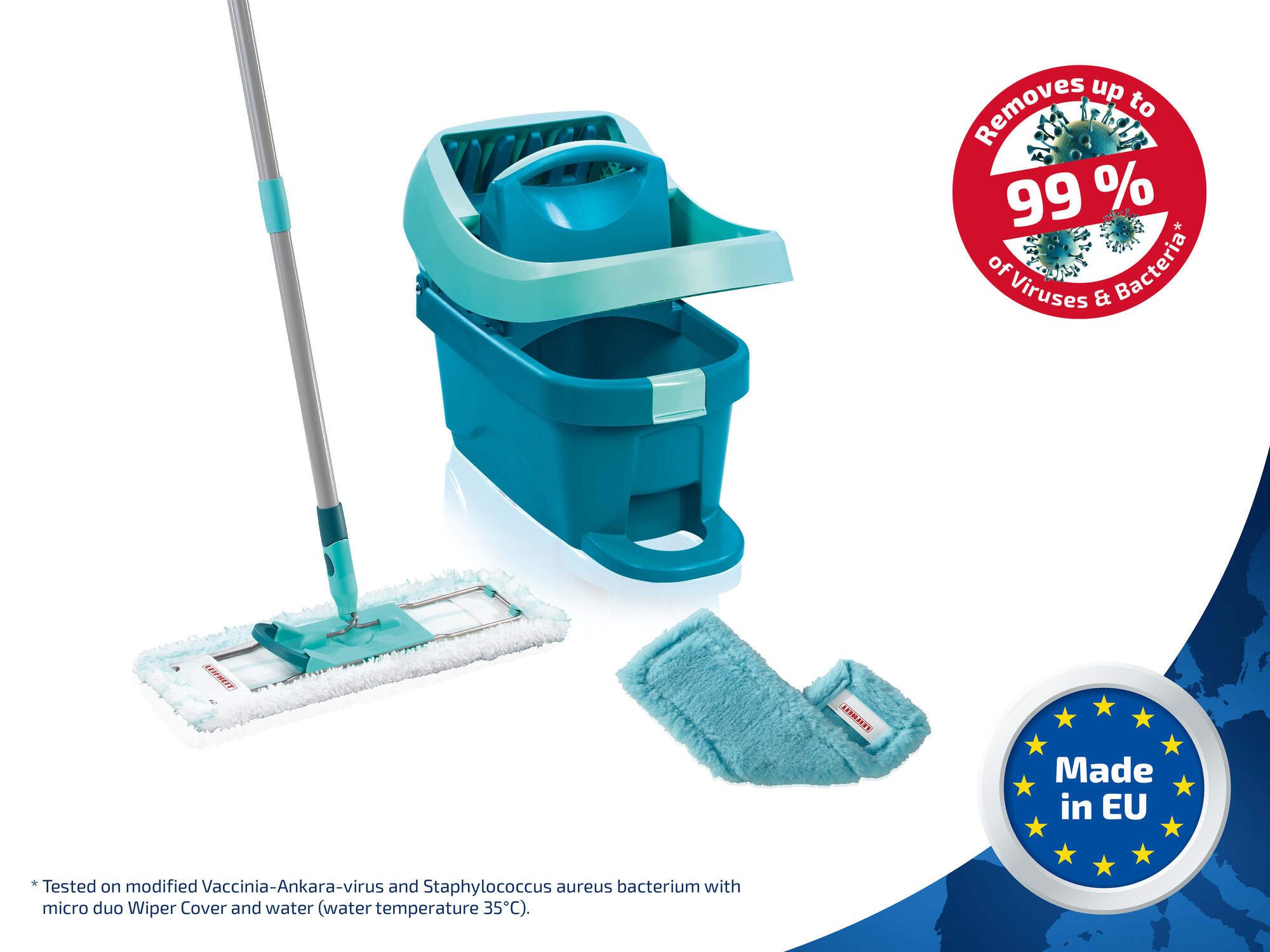 Leifheit Bodenwischer-Set Set Wischtuchpresse Profi XL mit Rollen, Bodenwischer mit micro duo Be, (5-St), Waschbare Bezüge, Wischbreite 42cm, Arbeitshöhe 146cm