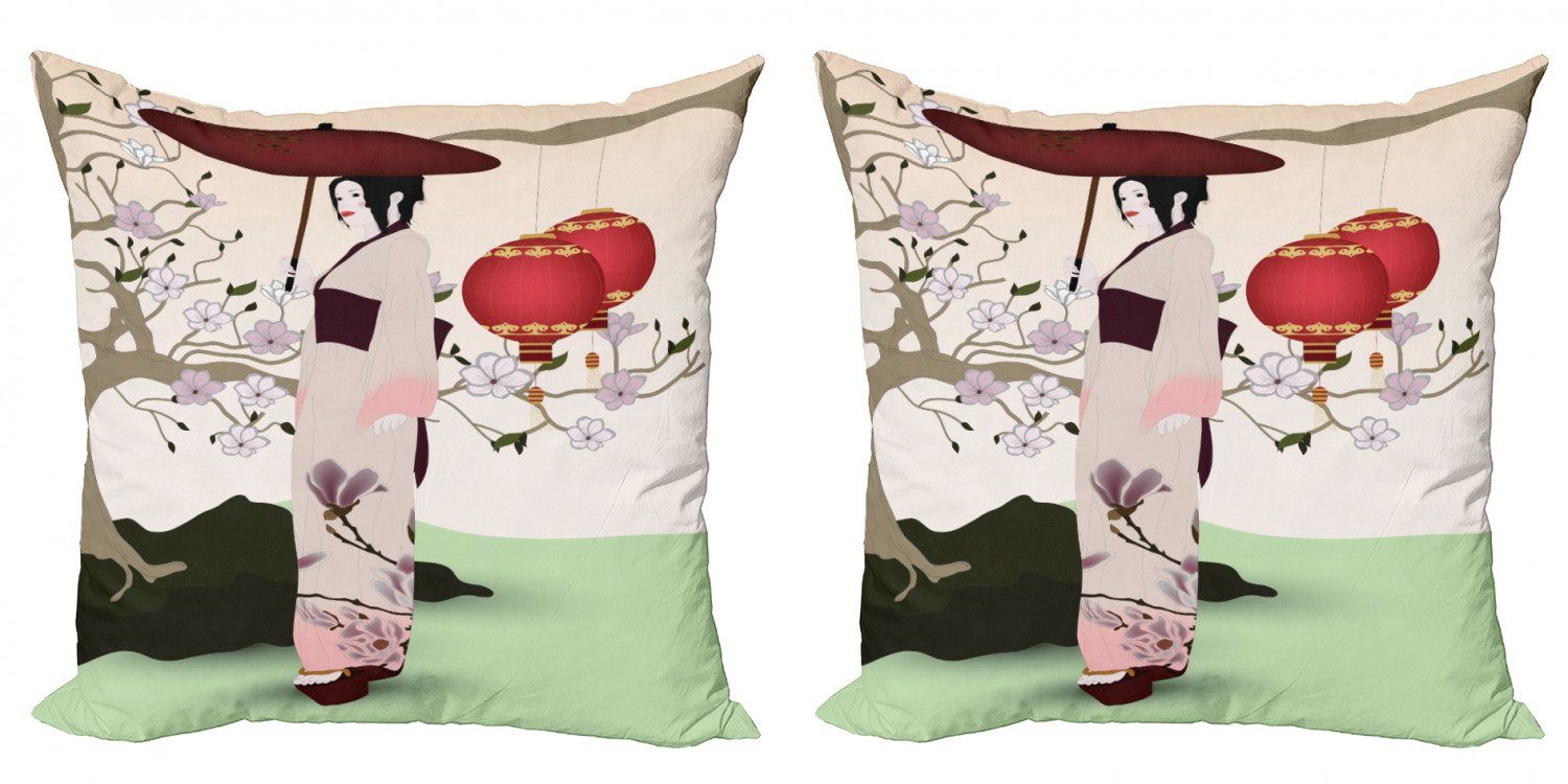 Kissenbezüge Modern Accent Doppelseitiger Digitaldruck, Abakuhaus (2 Stück), Regenschirm-Mädchen Orient Garden
