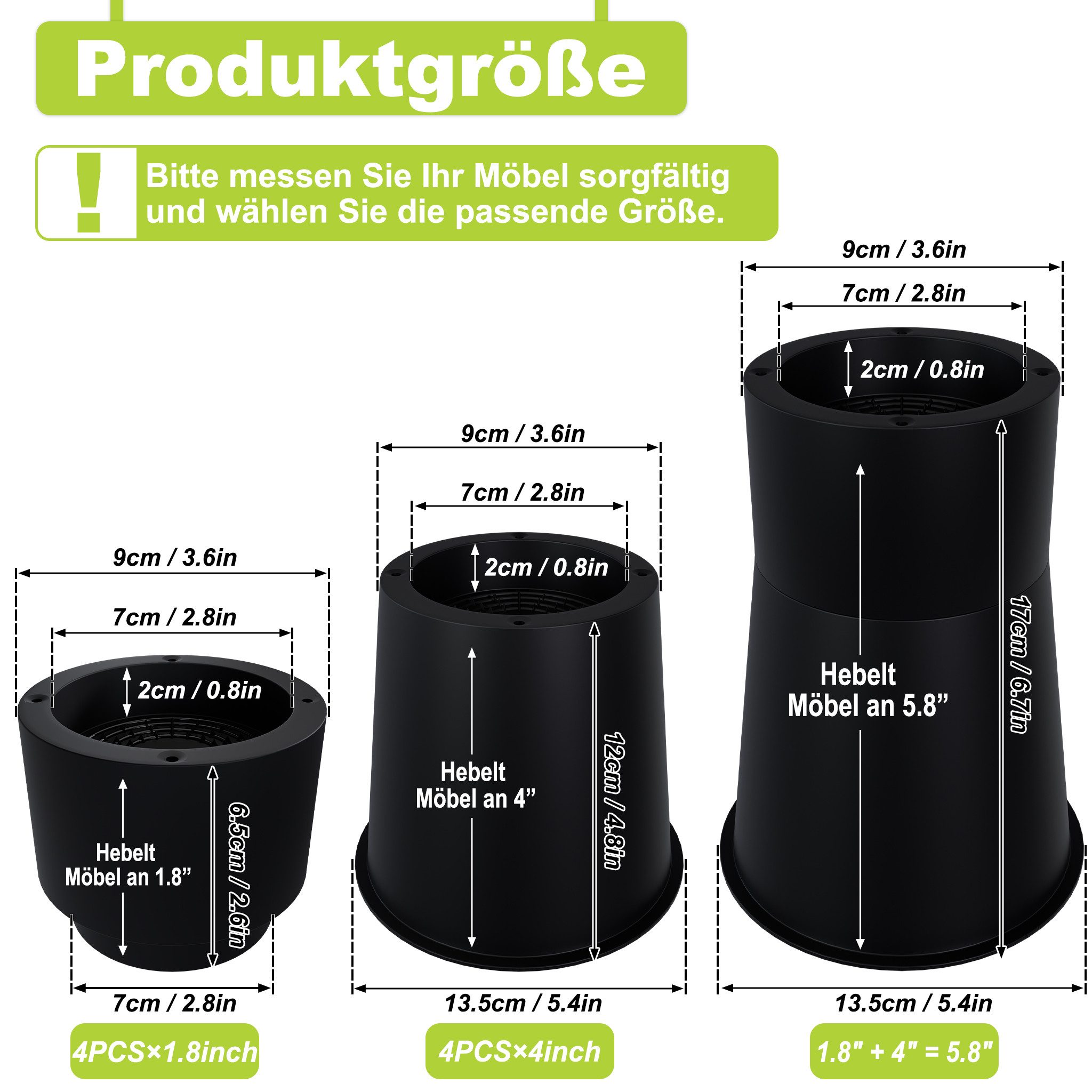 FIVMEN Möbelfuß Möbelerhöhung Betterhöhung Tischhöhe Möbelerhöher Tischerhö günstig online kaufen