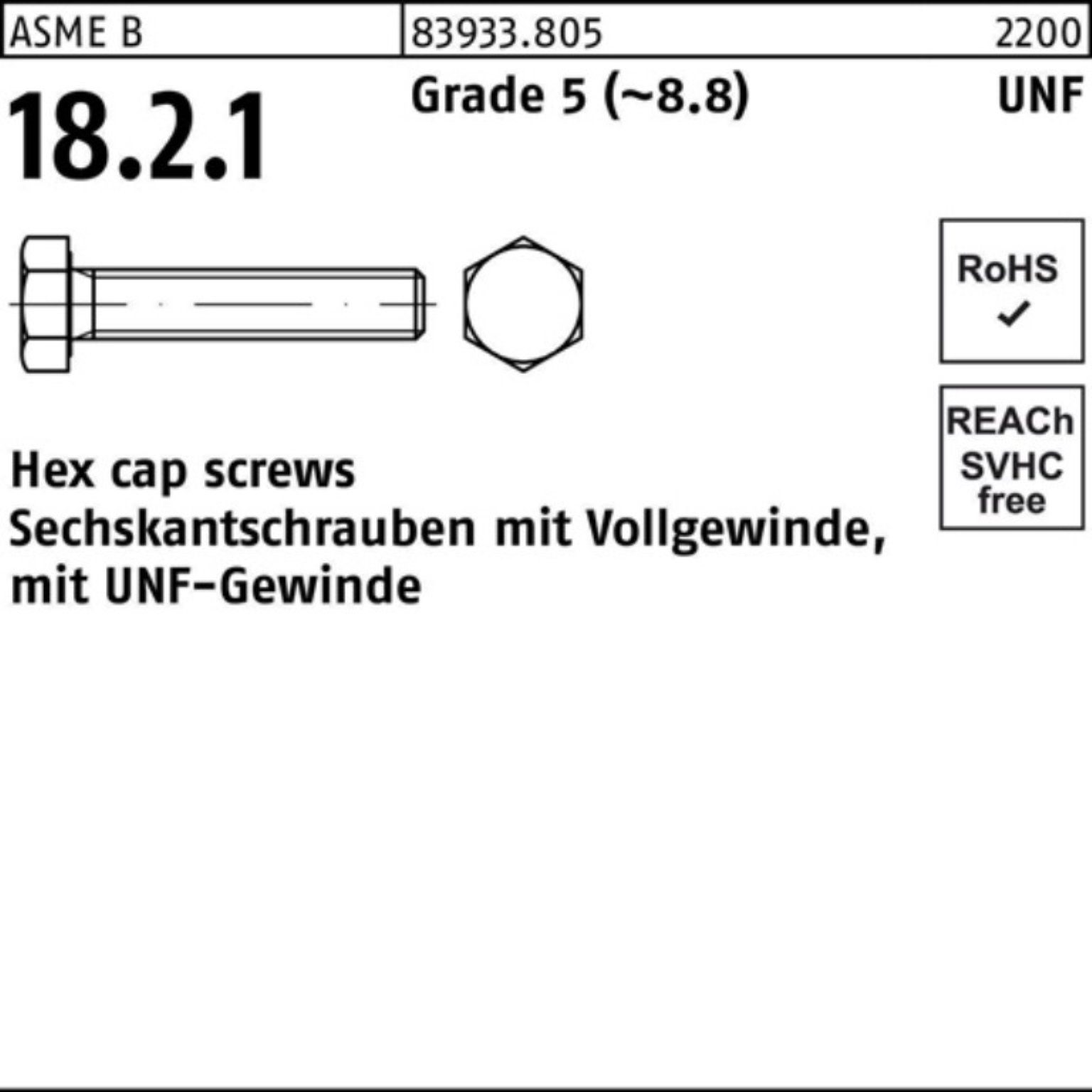 UNF-Gewinde VG Reyher 5 3/8x 3/4 Sechskantschraube Pack Sechskantschraube 100er R 83933 Grade