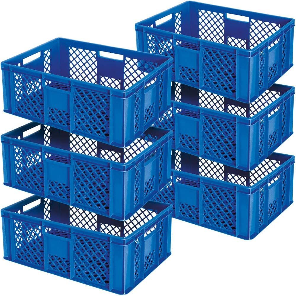 BRB-Lagertechnik Stapelbox 6x Eurobehälter/Bäckerkiste durchbrochen, LxBxH 600x400x240 mm, Stoßfest, robust und formstabil