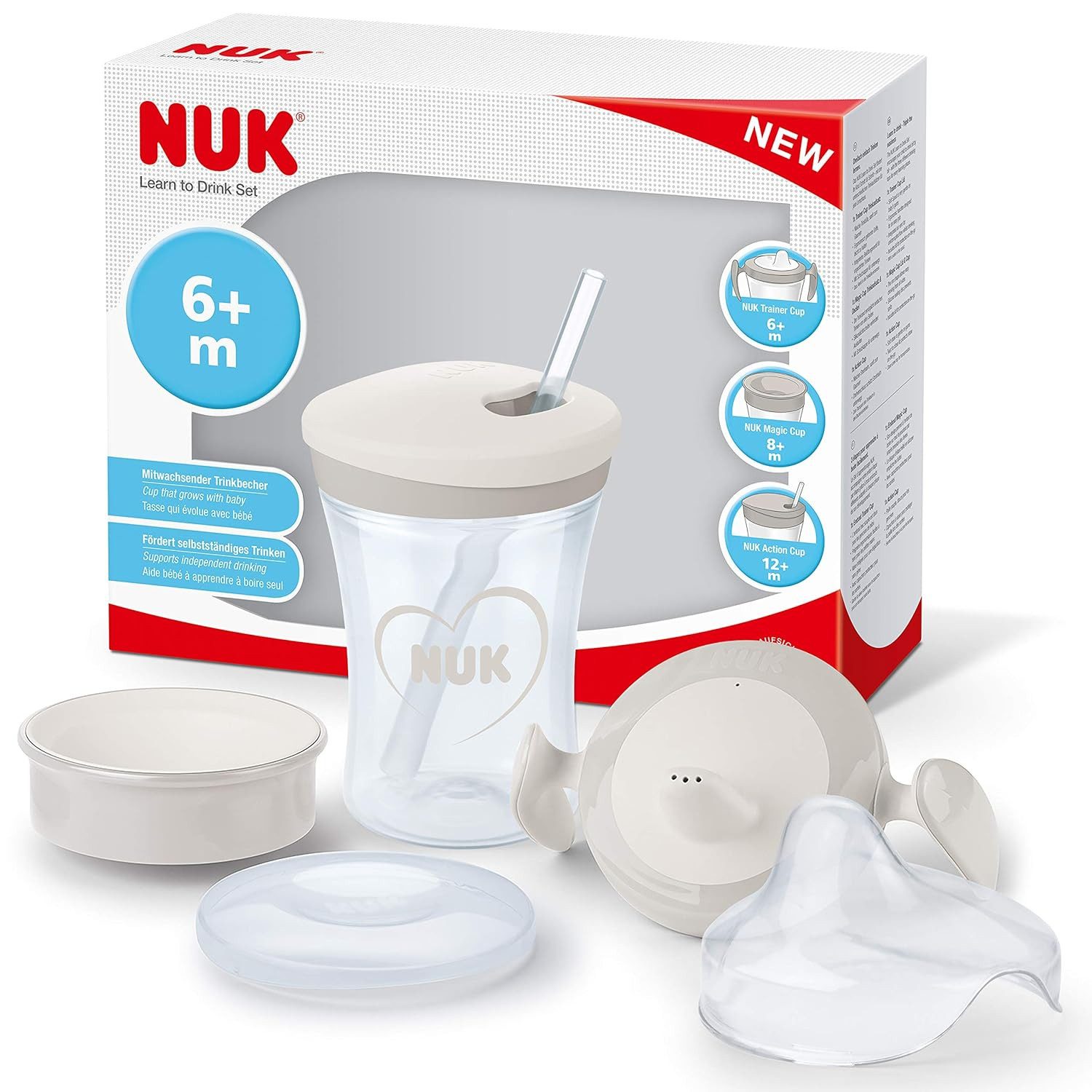 NUK Trinklernbecher NUK Trinklernset Evolution – Timeless Design, BPA-frei, Mitwachsendes 3-in-1-Set