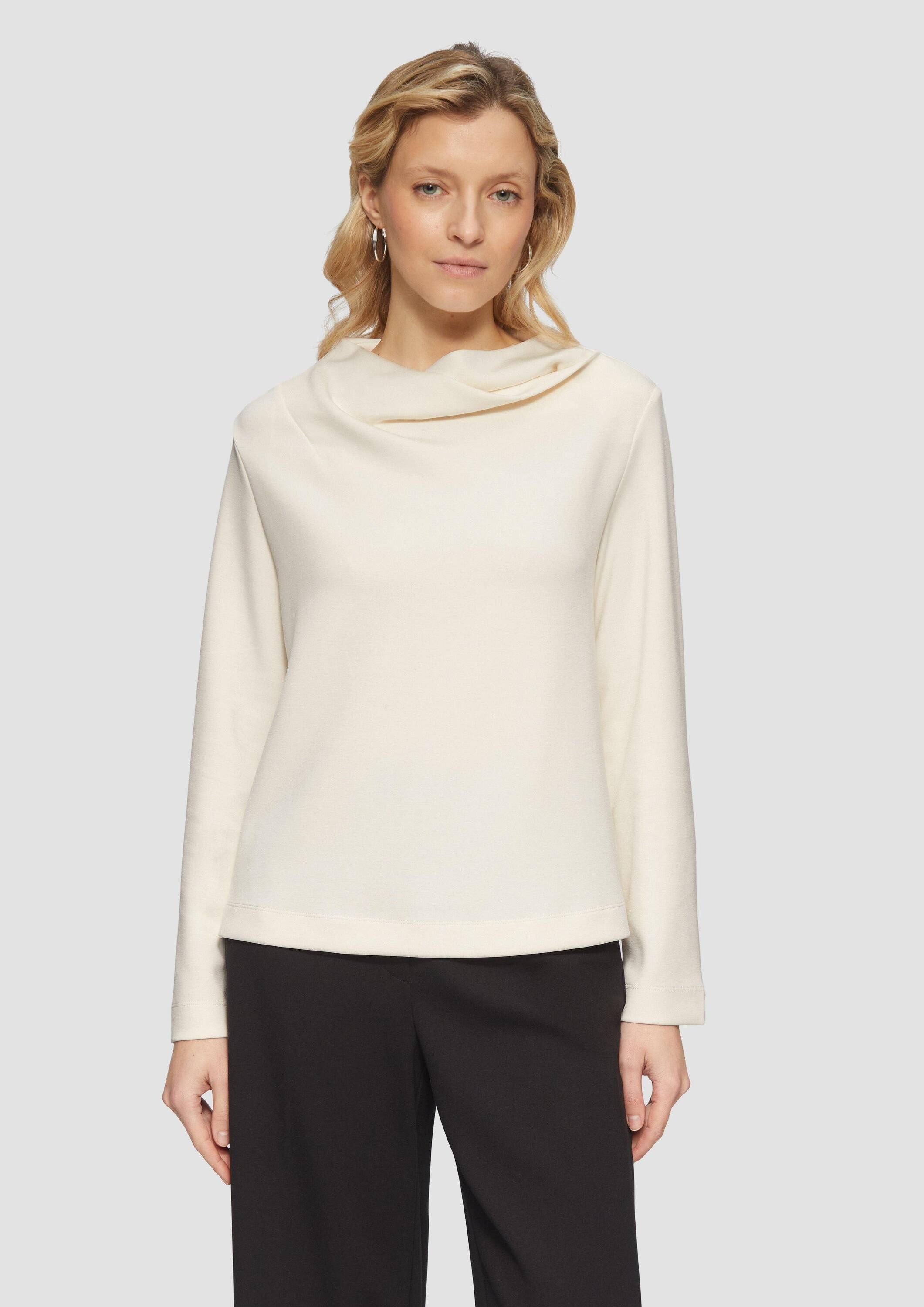 s.Oliver Sweatshirt Sweatshirt Fließendes Langarmshirt mit Wasserfall-Kragen