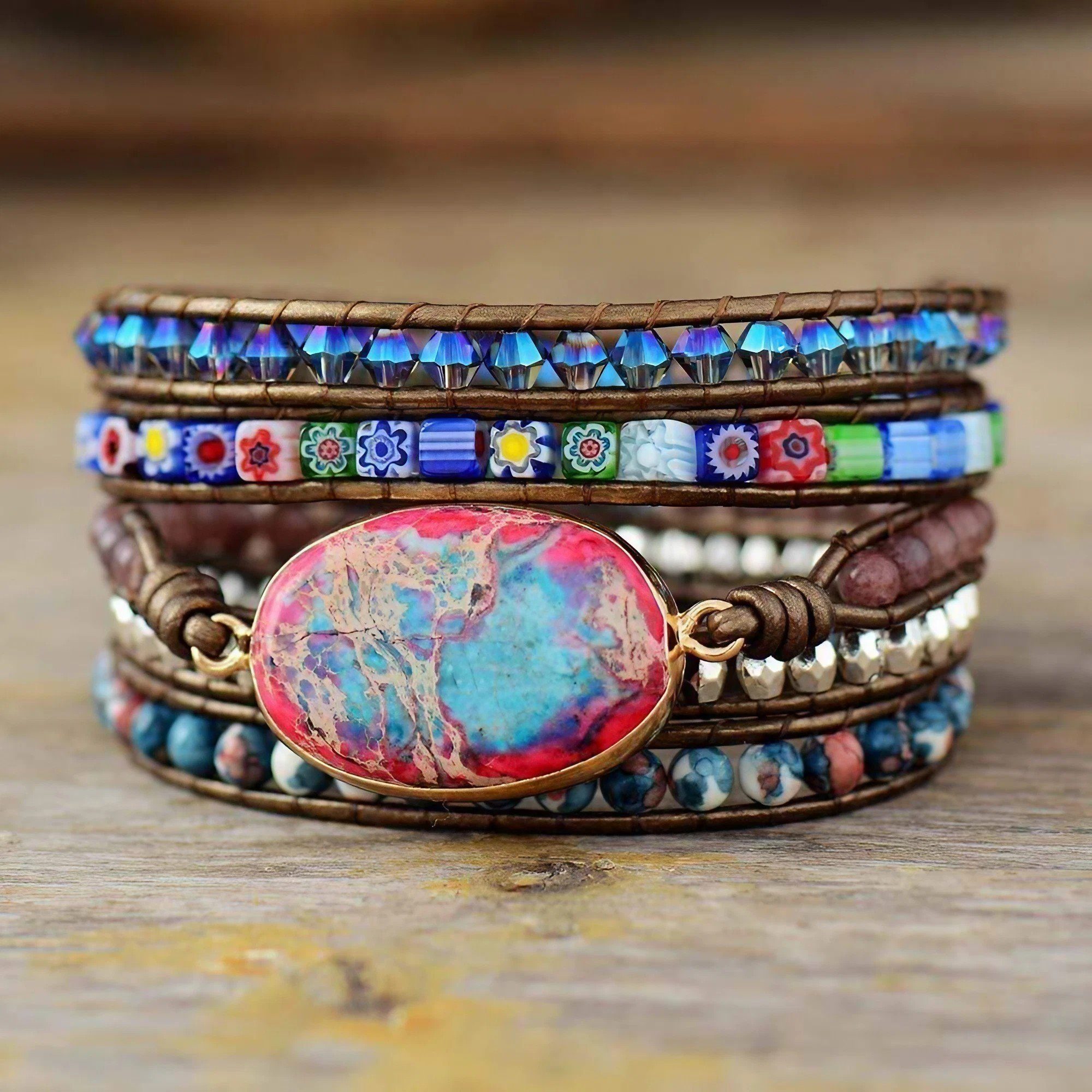 Khalee Samo Edelstein Blumenschutz Wickelarmband Boho Handgemacht,  (Wickelarmband, 1-St., Heilstein Schmuck), Jaspis