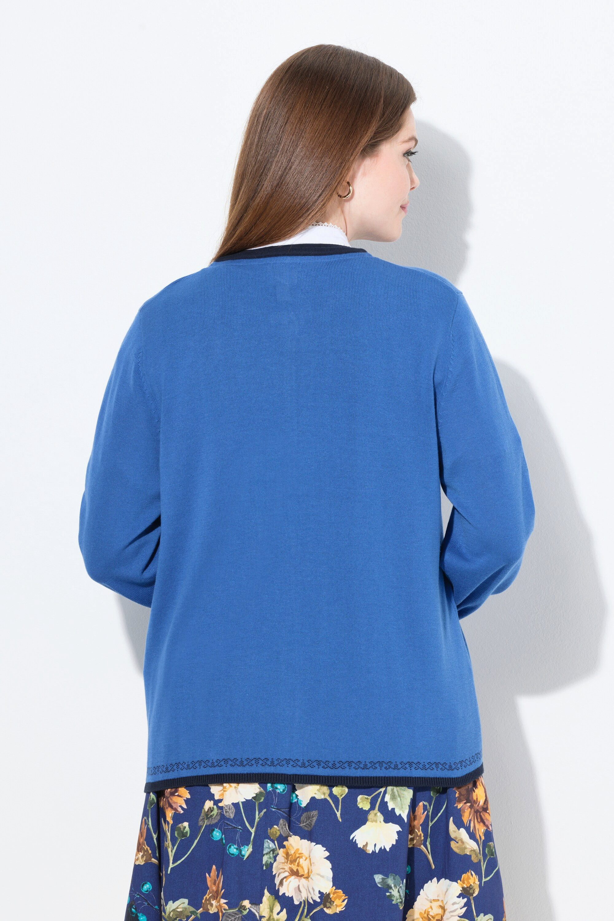 Ulla Popken Strickjacke Strickjacke Trachtenknöpfe Rundhals Langarm