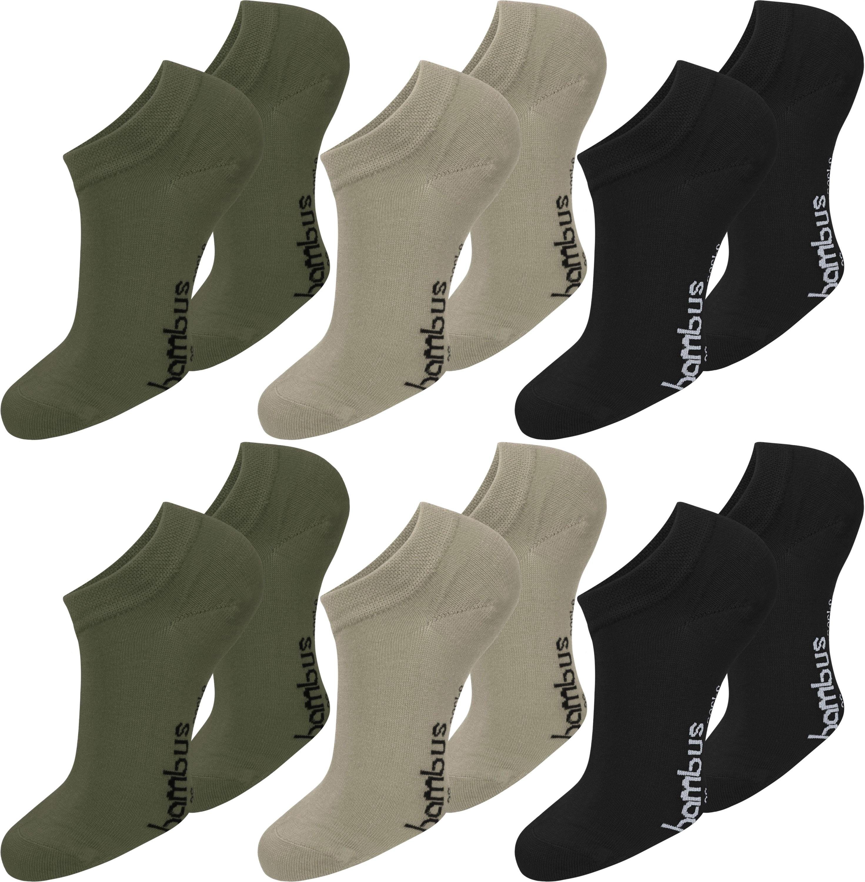 6 normani (6er-Set, Oliv/Khaki/Schwarz Paar) Paar Viskose Sneakers Sneakersocken seidenweich 6 durch Bambus-Gesundheitssocken