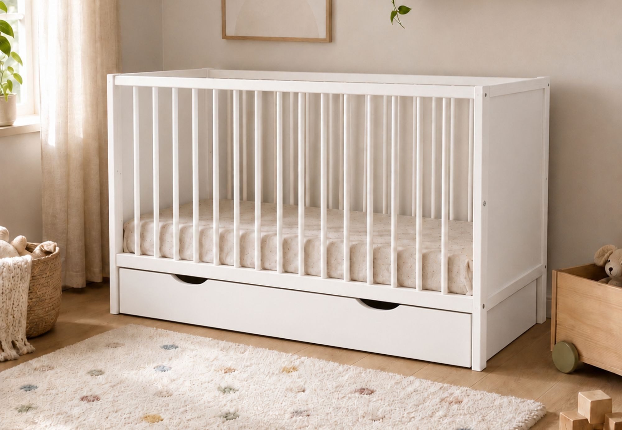 Kids Collective Babybett Kinderbett Gitterbett 60x120/70x140 cm modular & höhenverstellbar Holz, verschiedene Varianten wählbar, massives Holz, ab Geburt Weiß