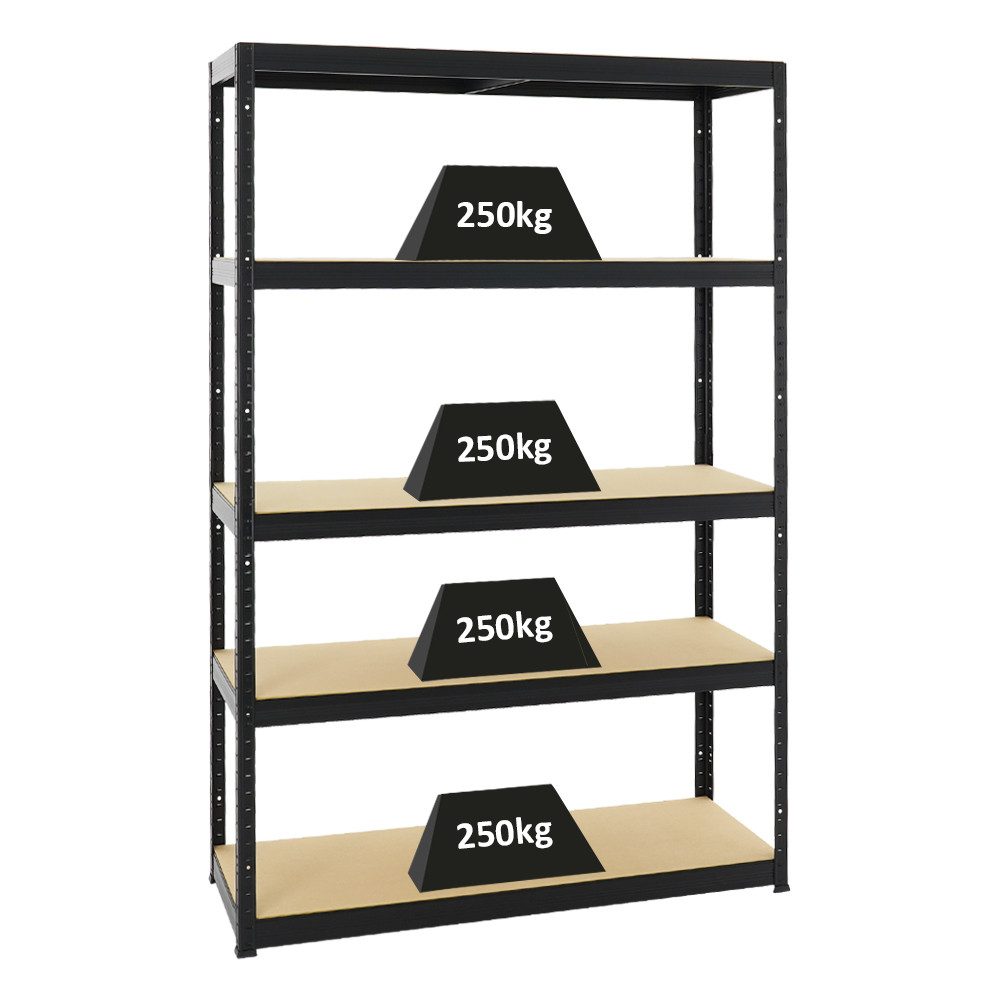 PROREGAL® Schwerlastregal Lagerregal Steckregal ELEPHANT 180x120x45cm Fachlast 250kg Schwarz, Stabiles Kellerregal Stahlregal mit hoher Fachlast
