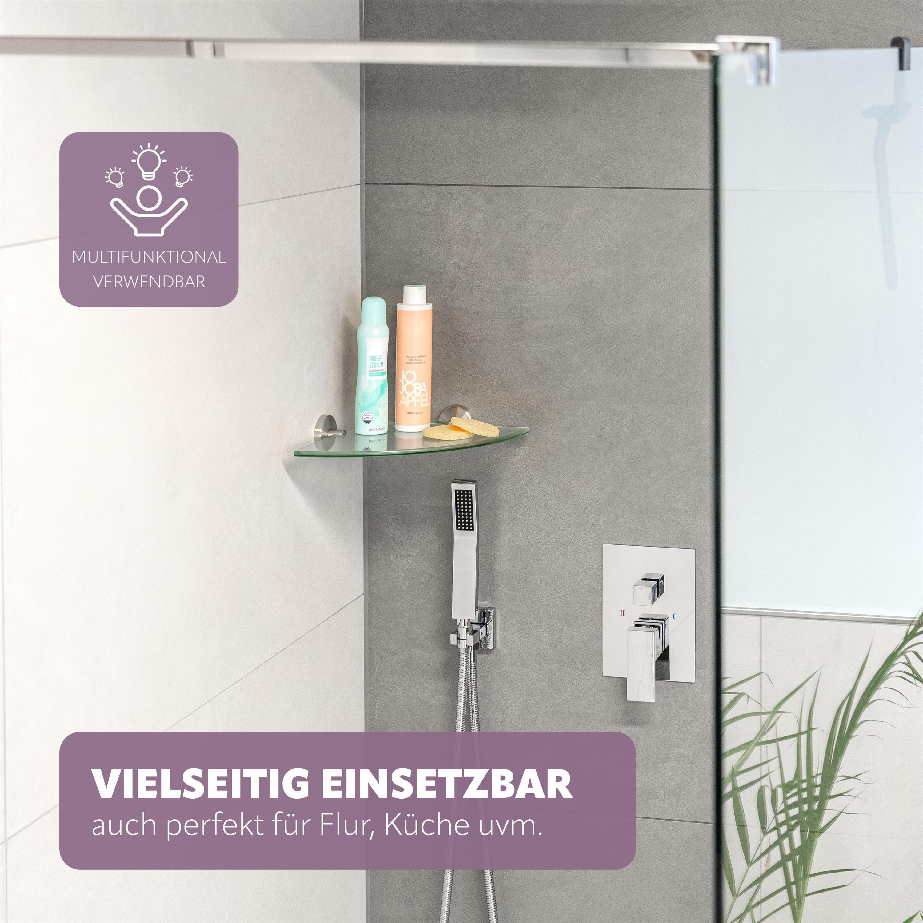 bremermann Wandregal Bad-Serie PIAZZA - aus Glas und Edelstahl matt, 1-tlg.