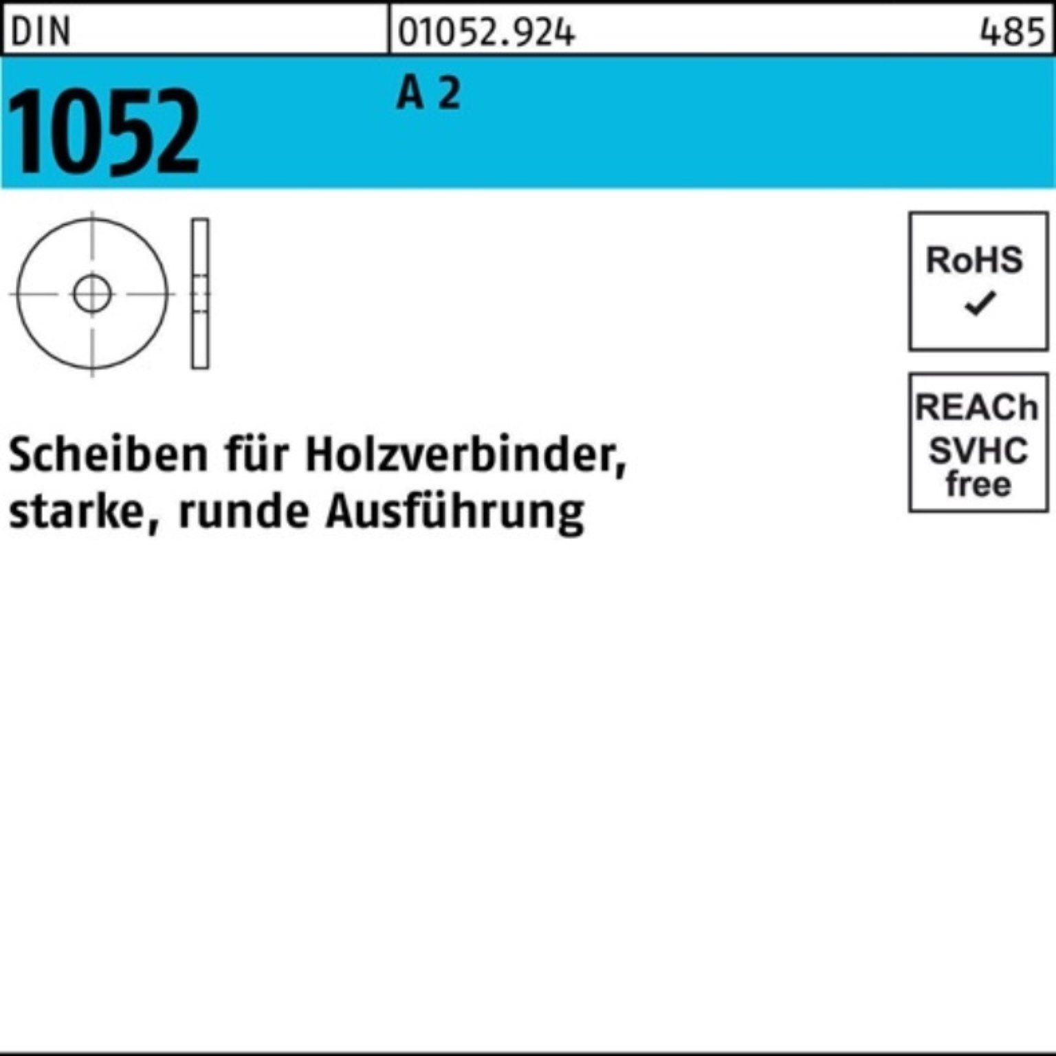 Unterlegscheibe 100er Pack 010529240180000 Unterlegscheibe DIN 1052 rund 18 x 68 x 6 A