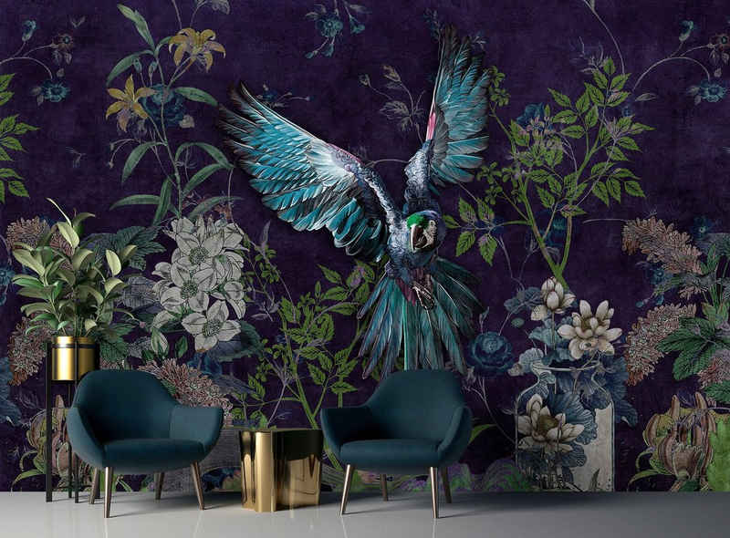 living walls Fototapete »Walls by Patel Tropical Hero«, glatt, mit Papagei, floral, geblümt