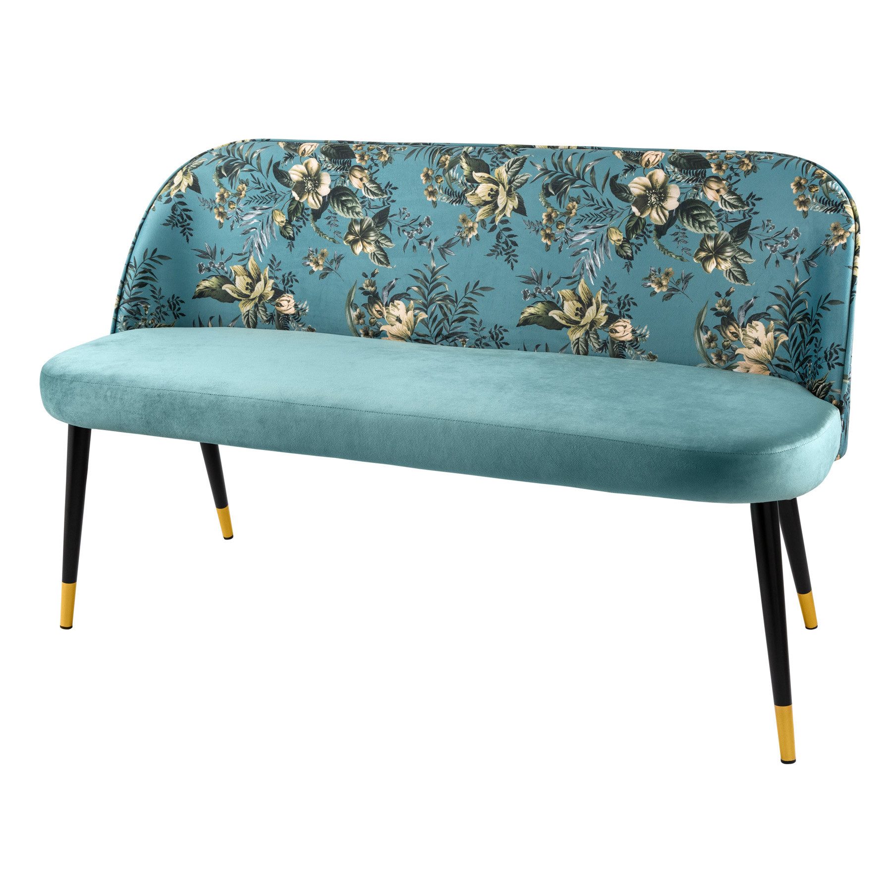 riess-ambiente Sitzbank PRÊT-À-PORTER türkis / schwarz (Einzelartikel, 1-St), Wohnzimmer · Samt · Metall · florales Design · Retro