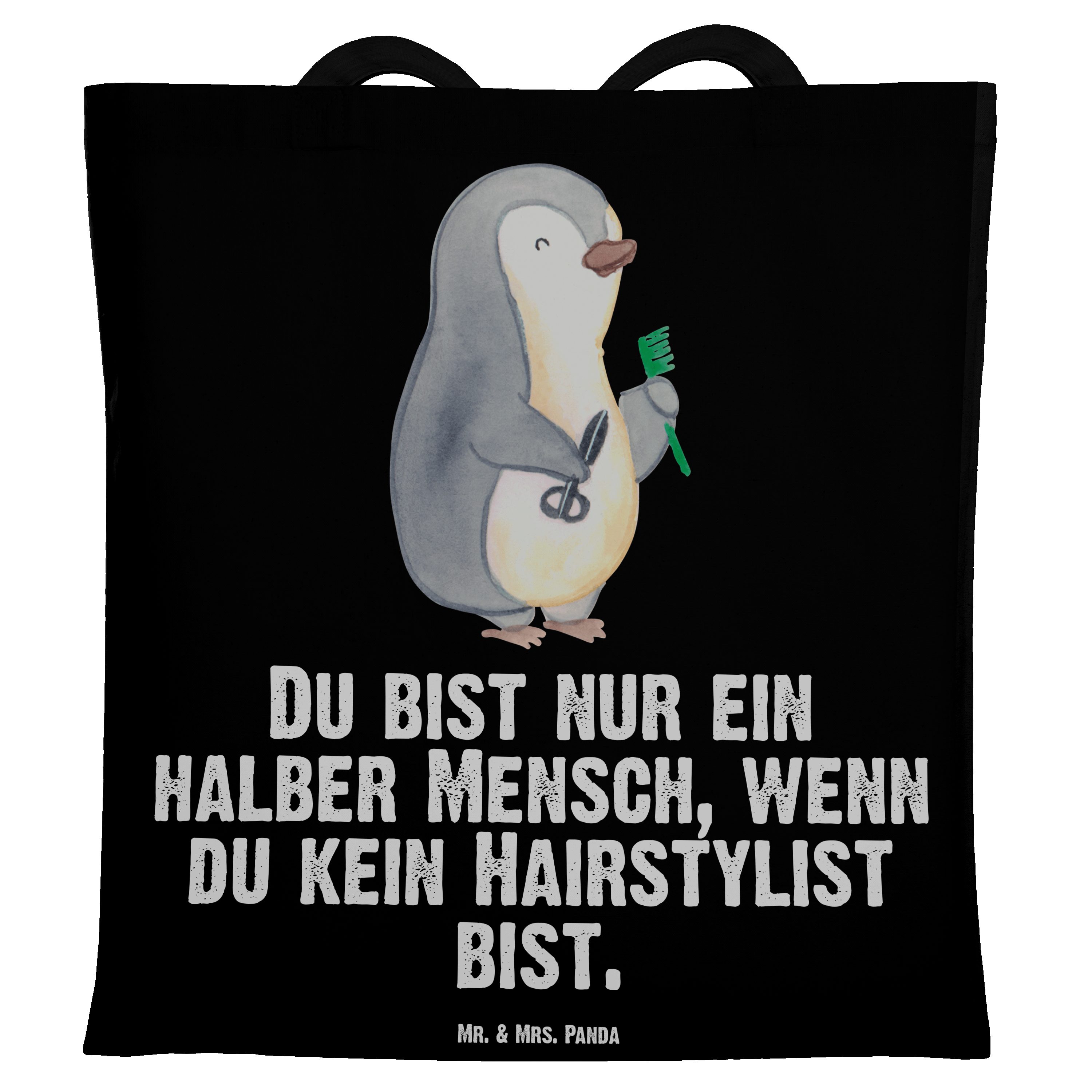 Mr. & Mrs. Panda Tragetasche Hairstylist mit Herz - Schwarz - Geschenk, Danke, Beutel, Eröffnung F (1-tlg) | Canvas-Taschen