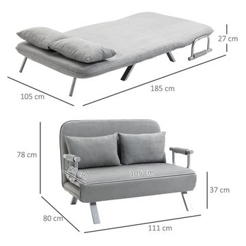 HOMCOM Schlafsofa Zweisitzer mit Bettfunktion, Einzelbett mit Kissen, Schlafcouch 1 Teile, bis 150 kg Belastbar