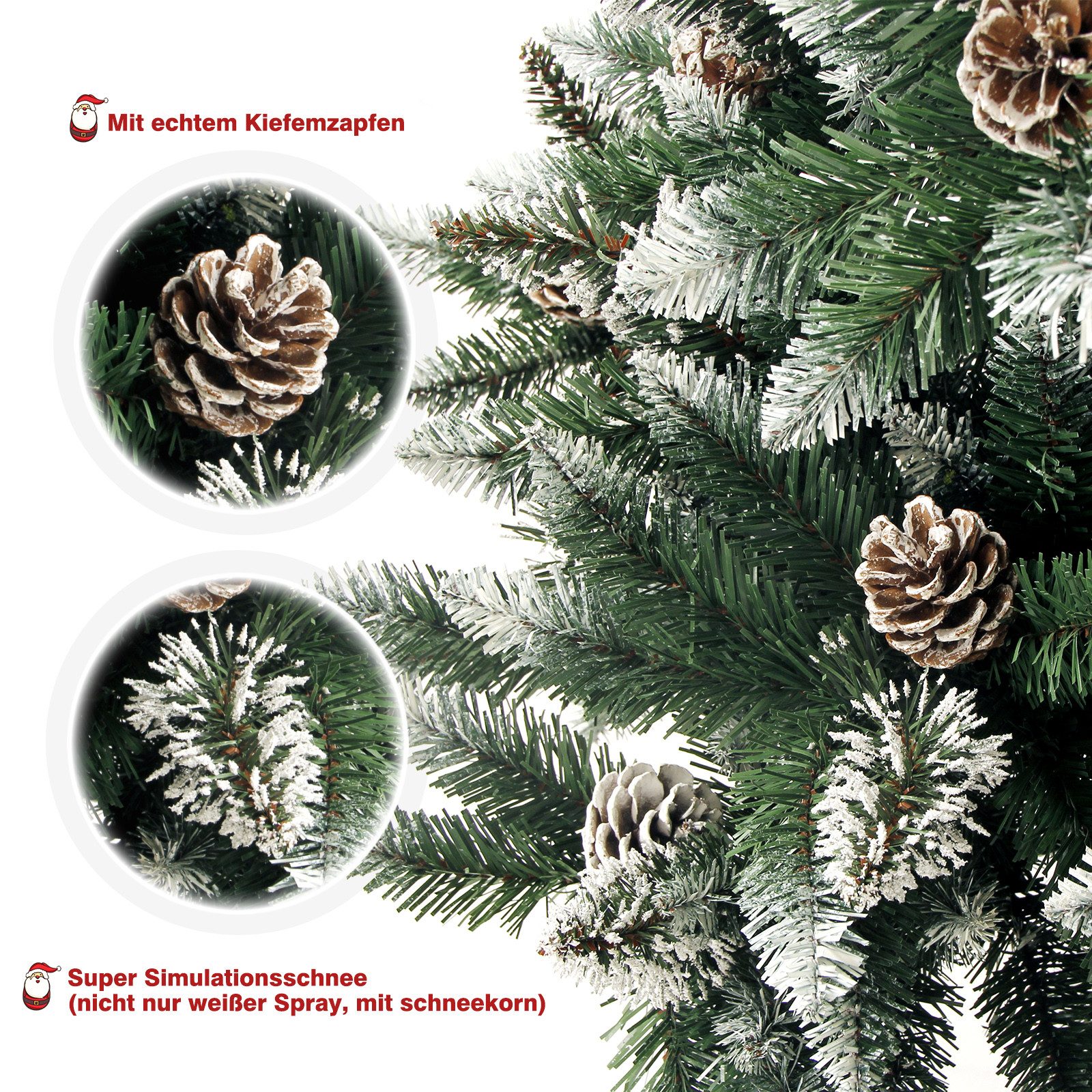 Yorbay Künstlicher Weihnachtsbaum Künstlicher Tannenbaum mit Schnee, Kiefernzapfen, mit Ständer, Weihnachtsbaum Christbaum für Weihnachten-Dekoration