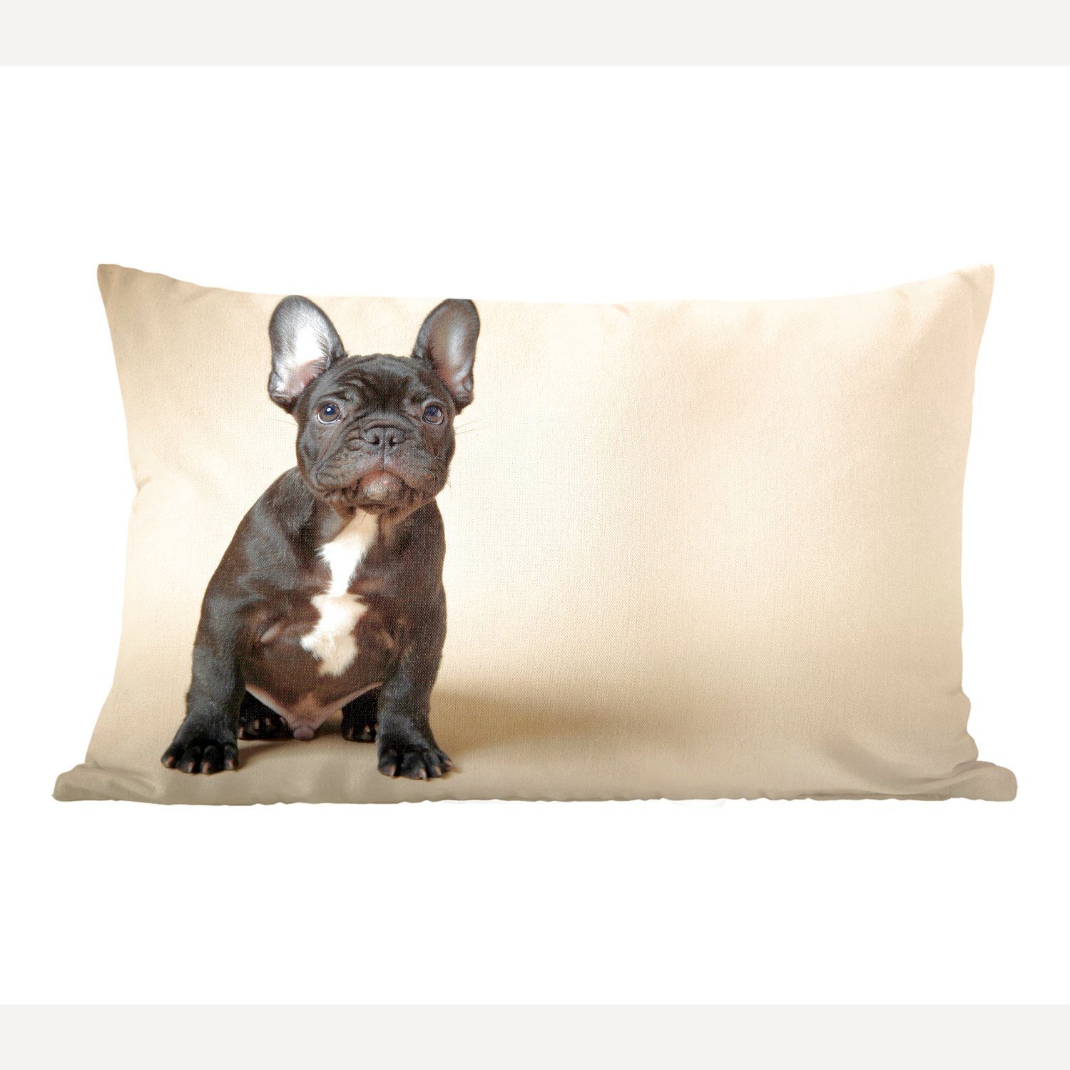 MuchoWow Dekokissen Französische Bulldogge - Schwarz - Beige, Wohzimmer Dekoration, Zierkissen, Dekokissen mit Füllung, Schlafzimmer