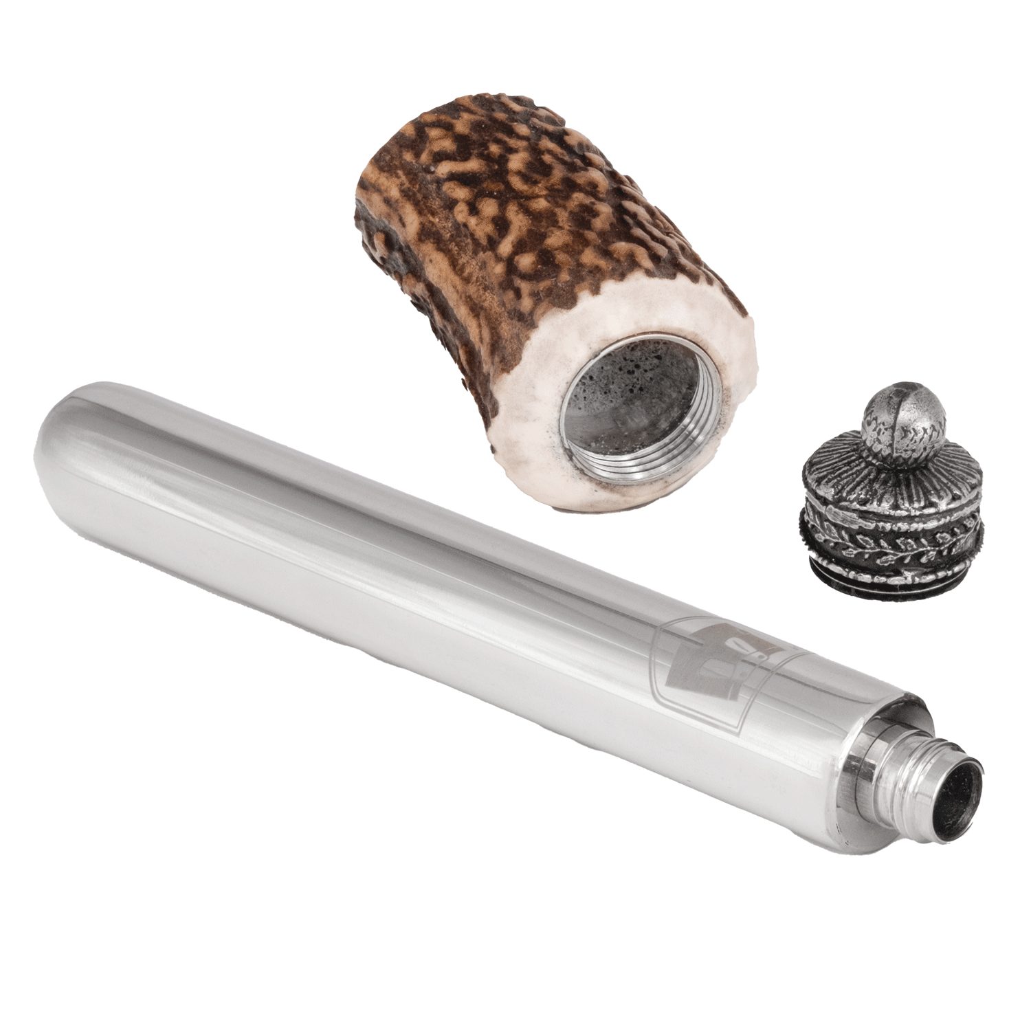 Holz-Leute Flachmann Hosenflasche für die Lederhose mit Schnupftabakdose, Ersatz für Trachtenmesser, Länge 23 cm, für 2 Stamperl