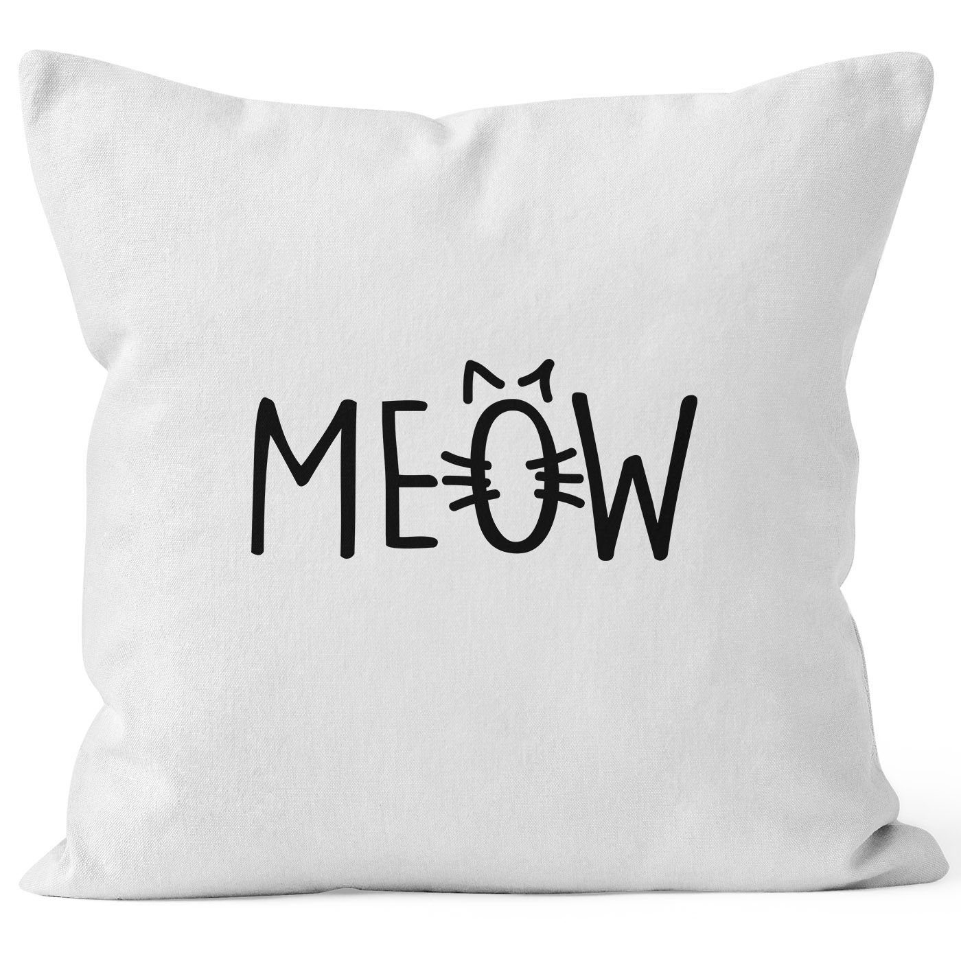 MoonWorks Dekokissen Kissenbezug Kissen-Hülle Deko-Kissen 40x40 Katze Meow Miau Cat Baumwolle MoonWorks® weiß