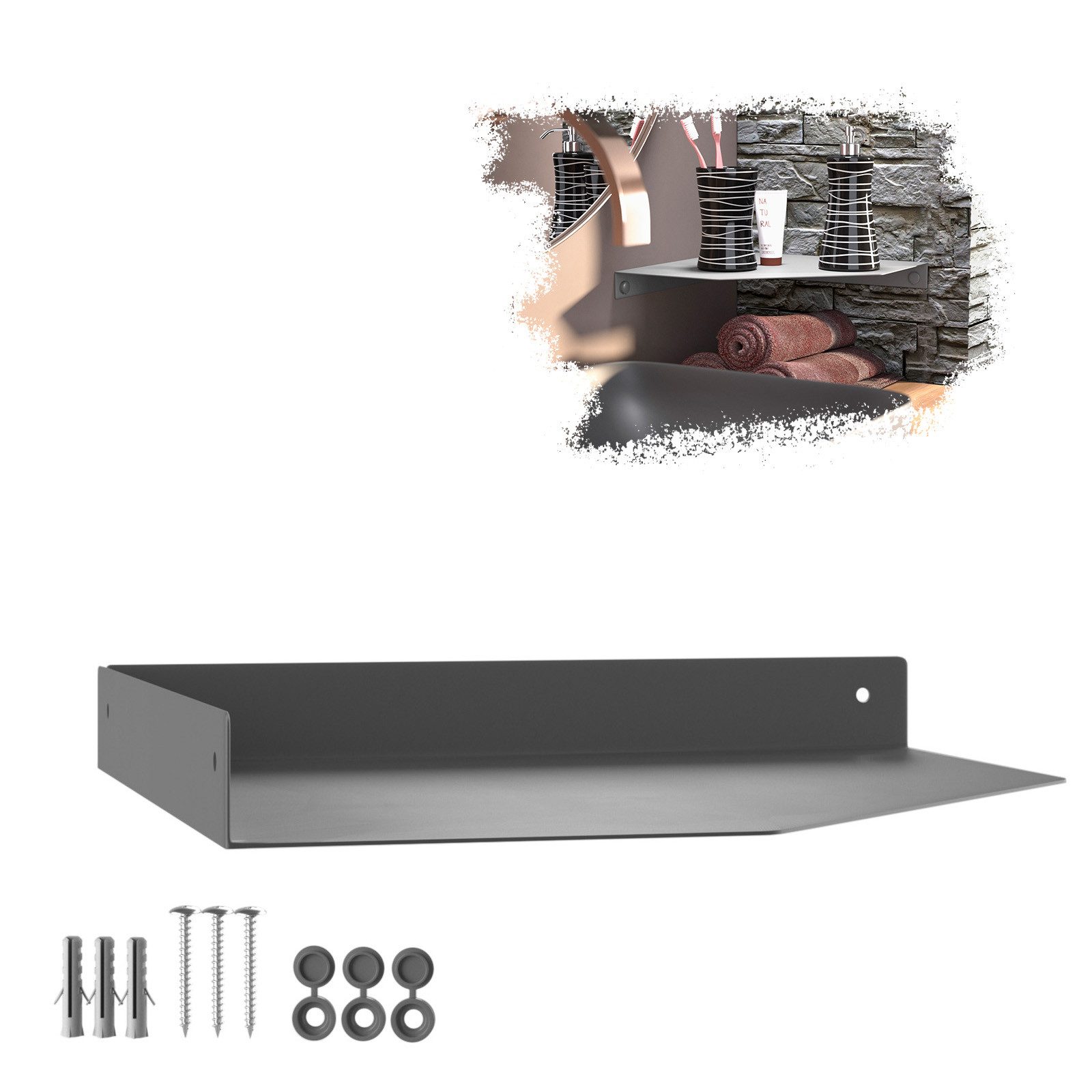 SO-TECH® Wandregal Wandboard HOVER 20/25 x 20/25 x 3 cm inkl. Befestigungsset, 1-tlg., Wandmontage, für Bad Küche oder Wohnzimmer, Anthrazit