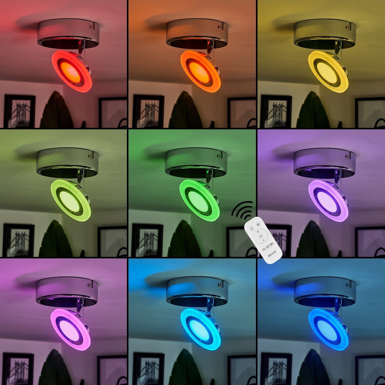 RGB, Deckenleuchte Deckenlampe Kelvin, 350 in Fernbedienung verstellbar, aus Lumen hofstein LED Farbwechsler, Metall/Kunststoff RGB u. 3000 dimmbare Chrom/Weiß, »Alzate« m.