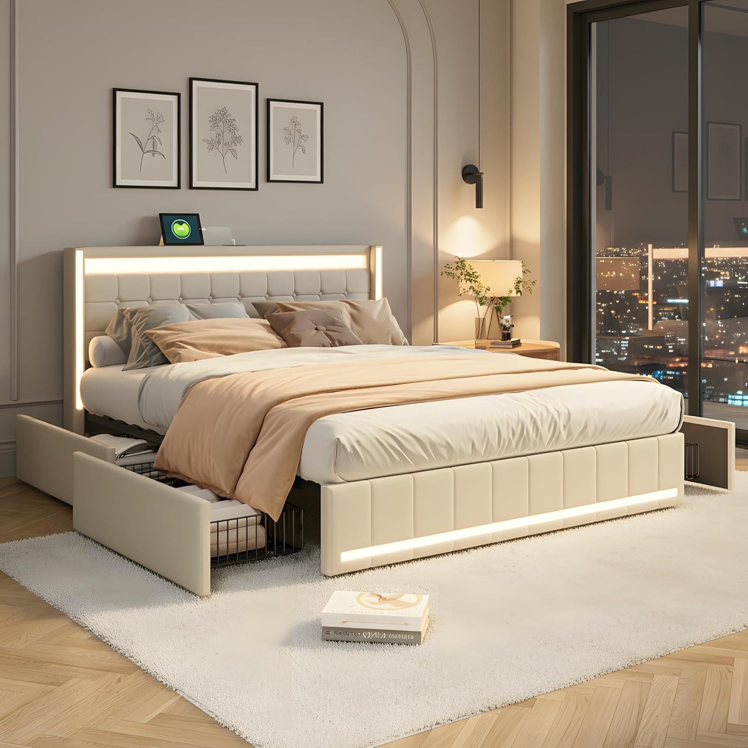 PXloue Polsterbett LED Doppelbett 140x200 cm (Inklusive USB-Typ-C-Ladeansch günstig online kaufen