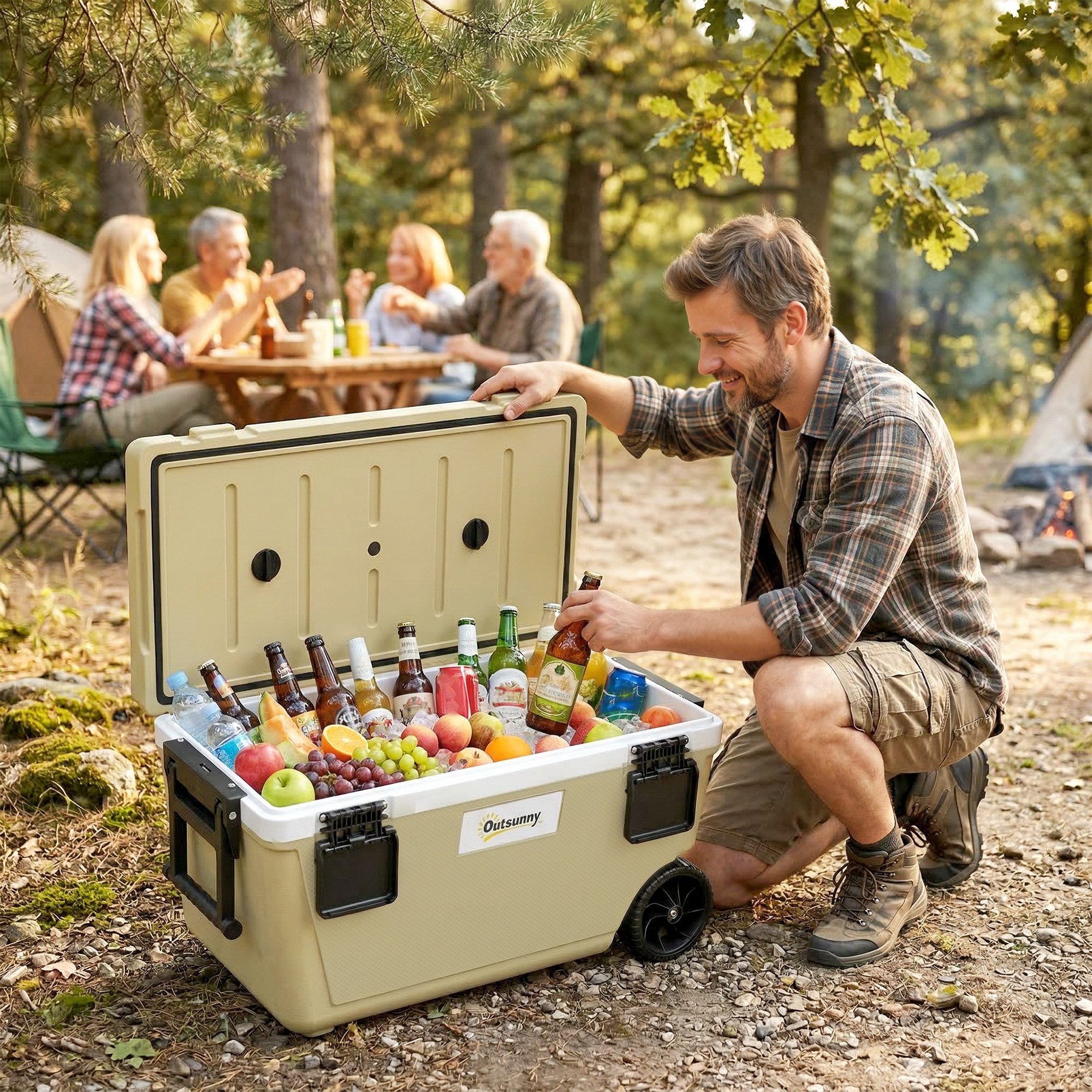 Outsunny Kühlbox Passive Thermobox 72 Std. Kühlung Tragbare Kühlbox ohne Strom, 70 l, für Camping Picknick