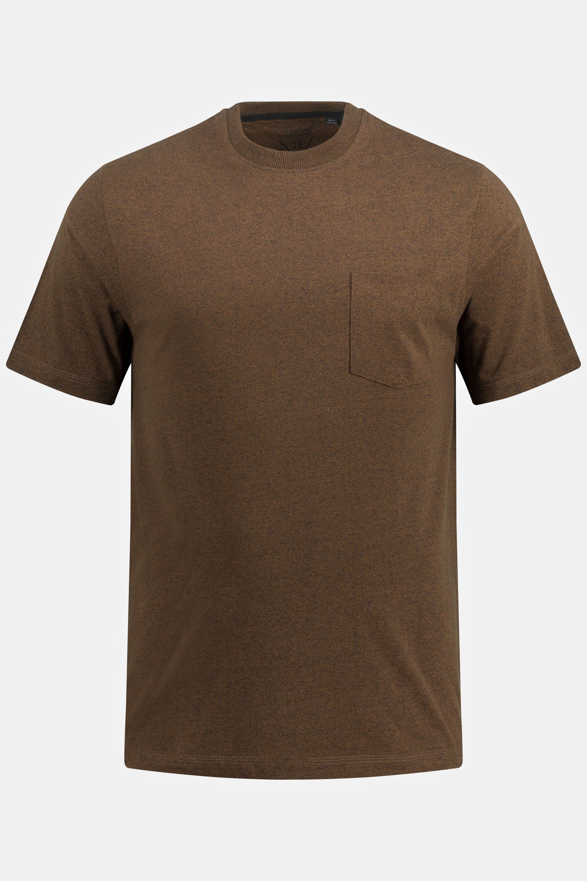 JP1880 T-Shirt T-Shirt Halbarm Brusttasche Rundhals braun