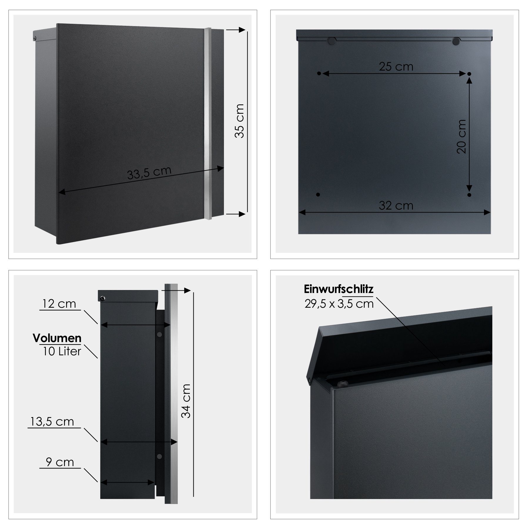 MOCAVI Briefkasten MOCAVI Box 610 7016) wetterausgesetzte passendem Briefkasten enthalten, Zeitungsfach Verschluss inkl. Seite mit für und anthrazit (RAL im Paket Edelstahl-Griff