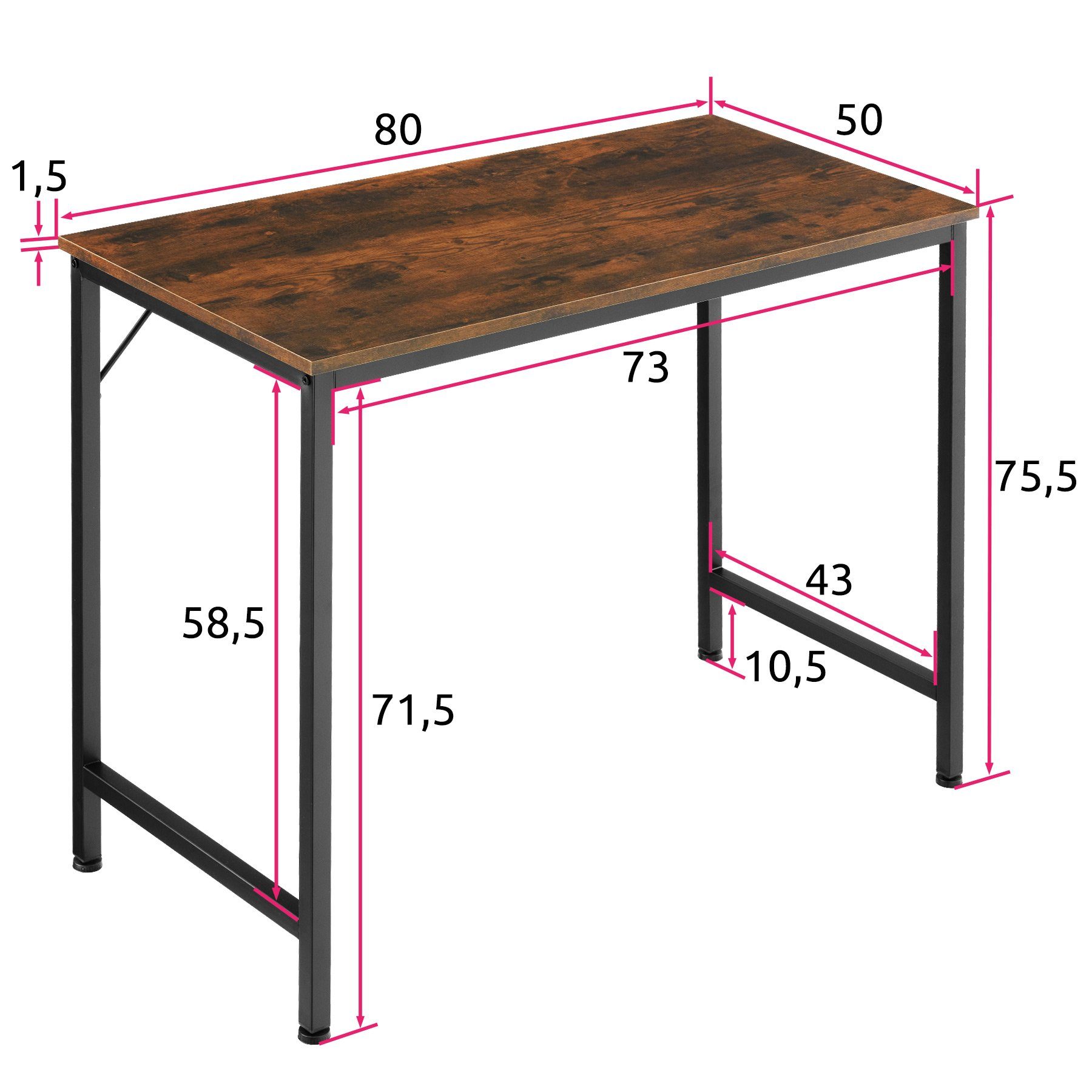 1 Schreibtisch Industrial Jenkins tectake dunkel, (1-St., tlg) rustikal Holz