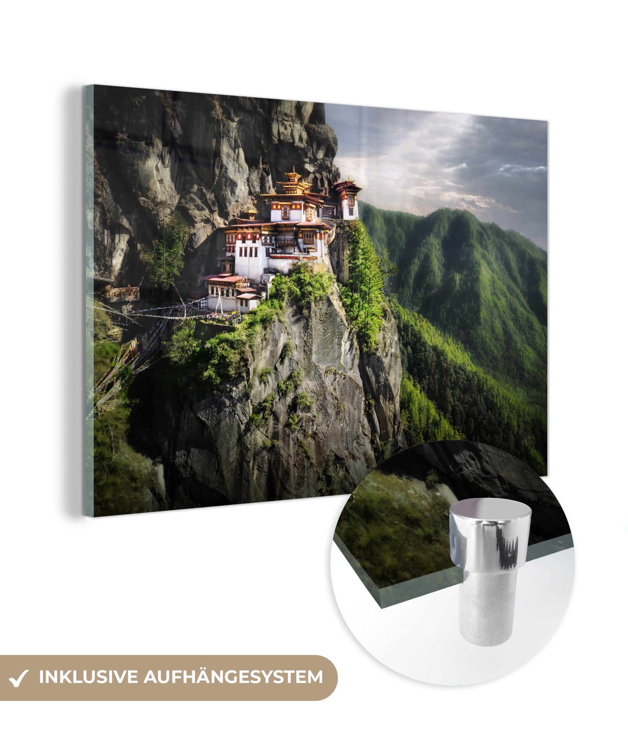 MuchoWow Acrylglasbild Buddhistischer Tempel in Bhutan, (1 St), Acrylglasbilder Wohnzimmer & Schlafzimmer