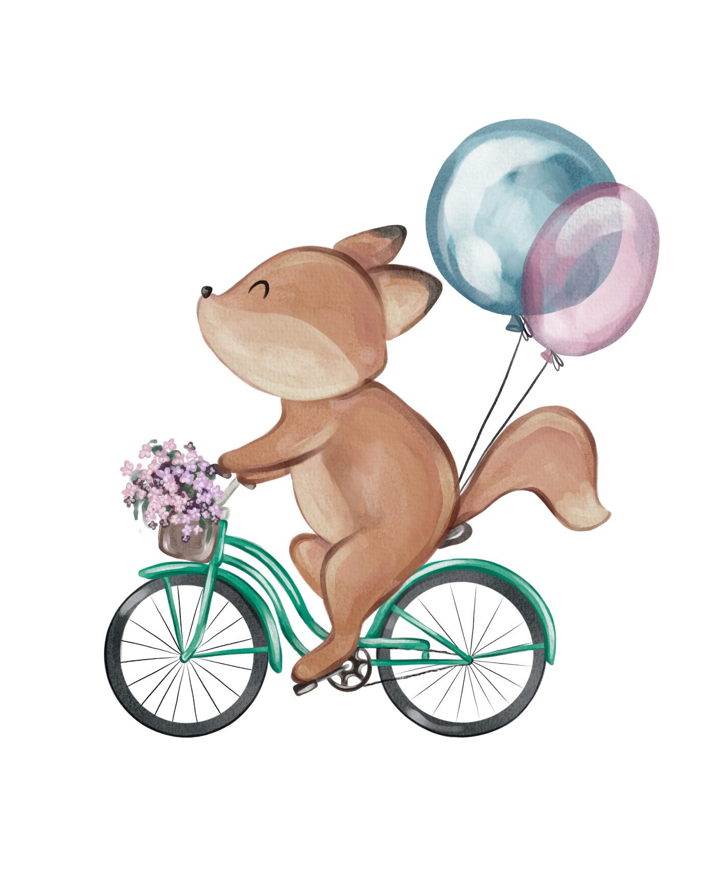 Lüttenhütt Bild mit Rahmen oder Poster, Blumenkorb und Luftballons, Eichhörnchen, Fahrräder, Fahrzeuge, Fantasy, Luftballon, Tiere (1 St), HD Premium Druck