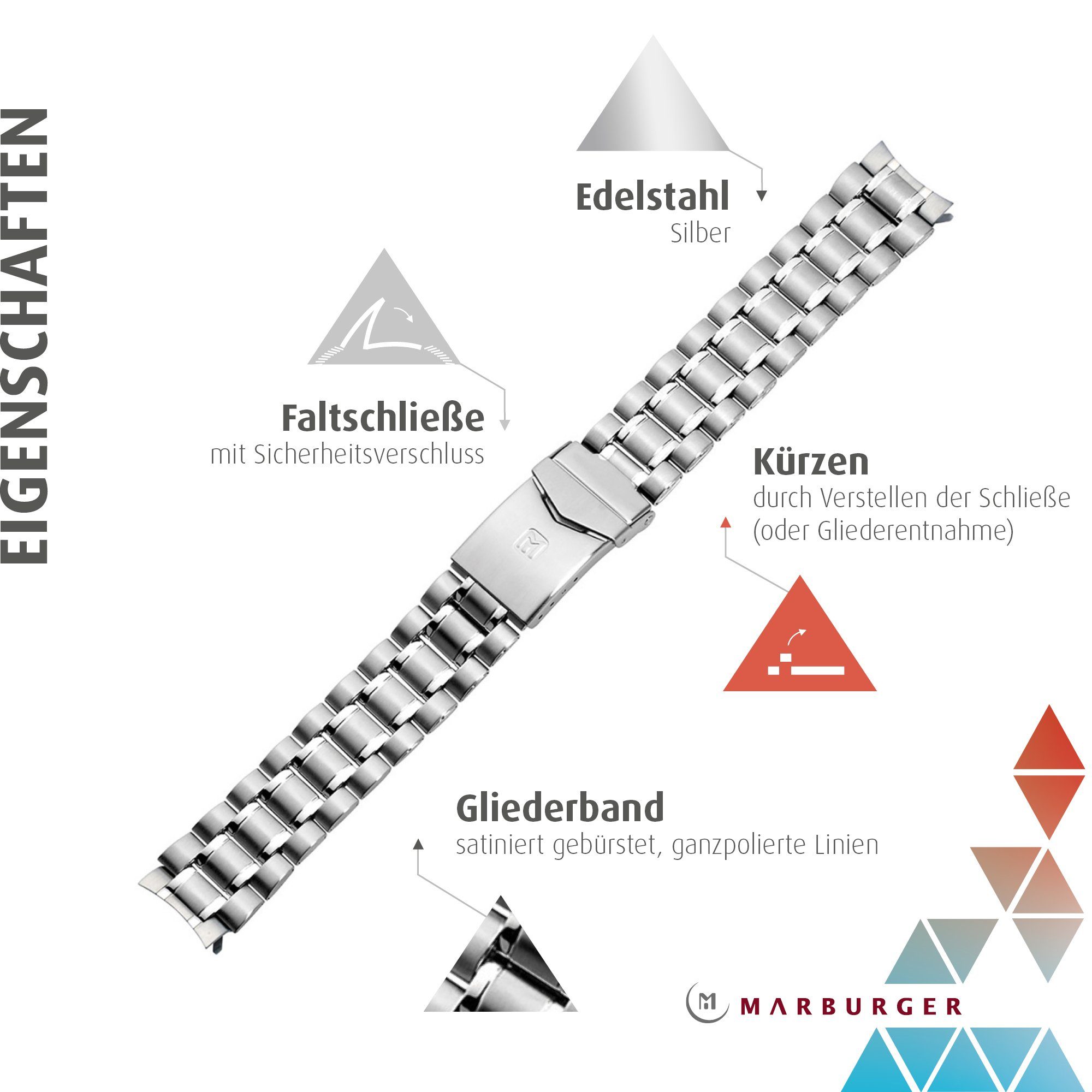 MARBURGER Uhrenarmband 18mm Edelstahl Silber – Bild 2 von 5
