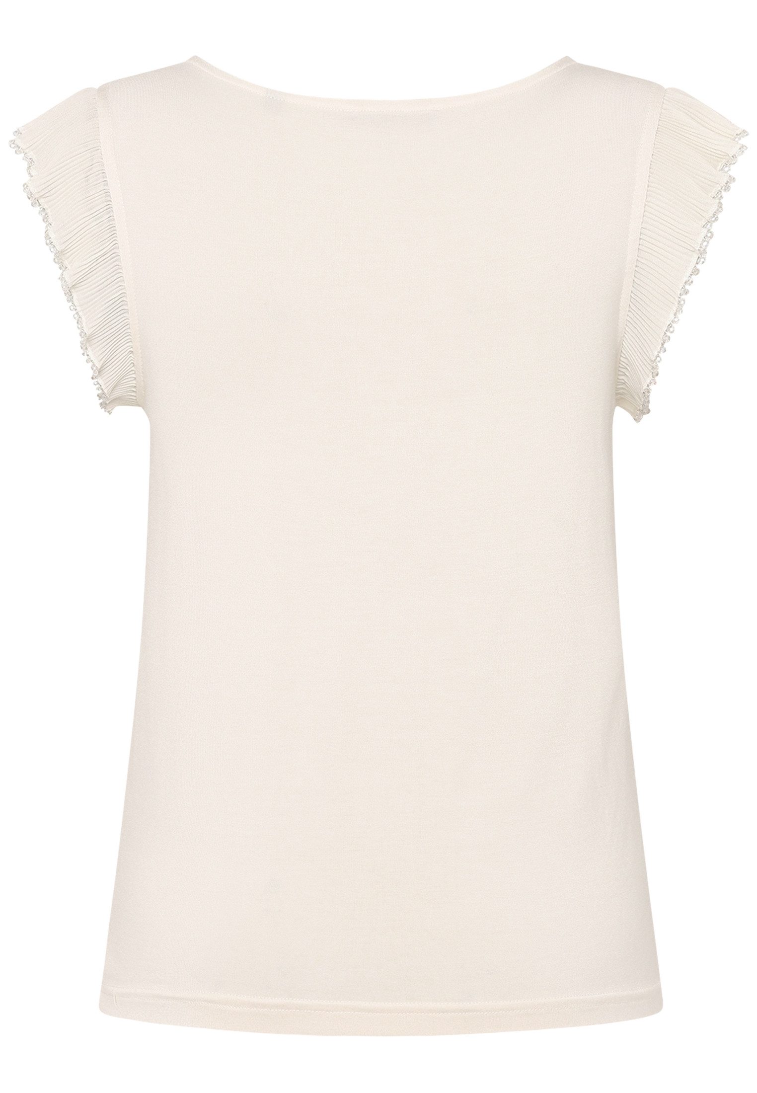 Zero Kurzarmshirt Damen Rüschen mit Perlen (1-tlg) Perlen