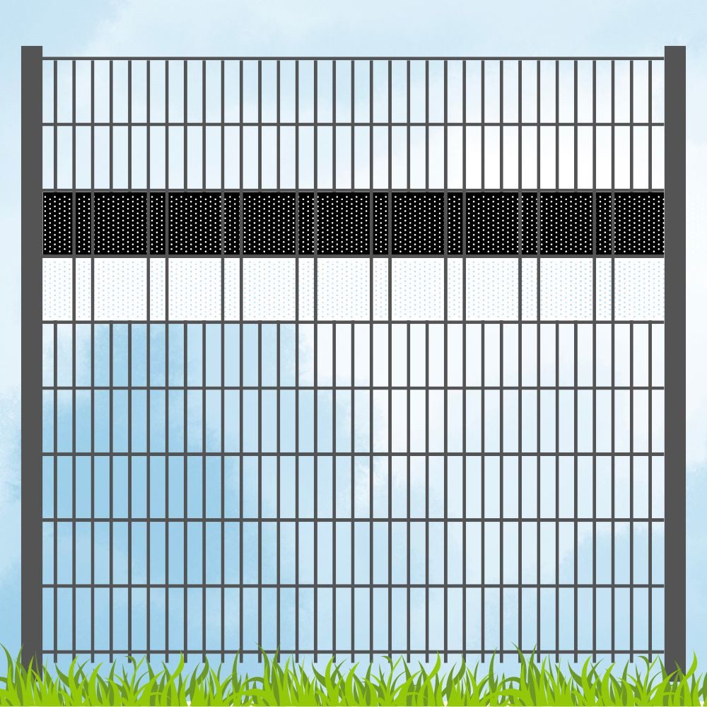 zaunzu Sichtschutzstreifen Fanartikel Vereinsfarben Schwarz/Weiß Volle Streifenbreite GELOCHT, (1 Set, Sichtschutzstreifen für Doppelstabmatten), Made in Germany