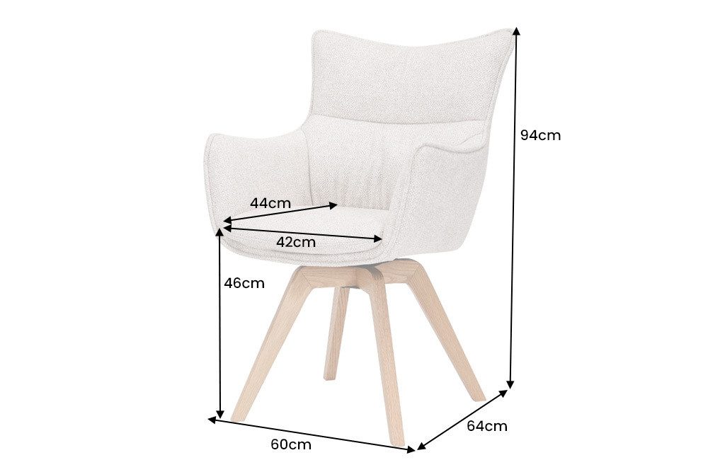 riess-ambiente Drehstuhl VOGUE beige/natur- Strukturstoff, Eichenholz, 360° drehbar, Armlehnen (Einzelartikel, 1 St), moderner Polsterstuhl - ideal für Ess-, Ar – Bild 5 von 5