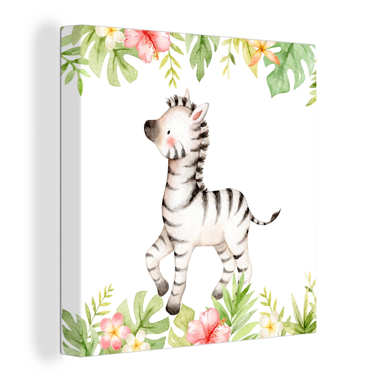 OneMillionCanvasses® Leinwandbild Zebra - Aquarellfarbe - Dschungel, (1 St), Leinwand Bilder für Wohnzimmer Schlafzimmer