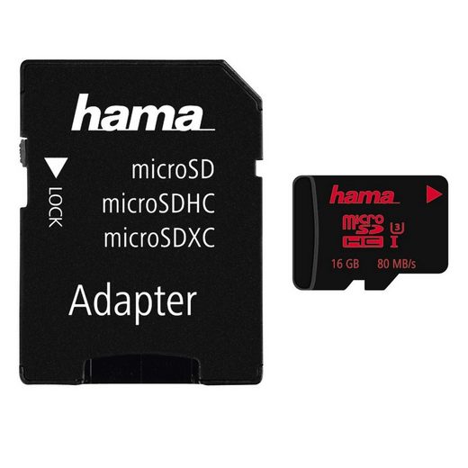 Hama microSDHC 16 GB UHS Speed Class 3 UHS-I 80MB/s + Adapter »Inkl. Adapter«