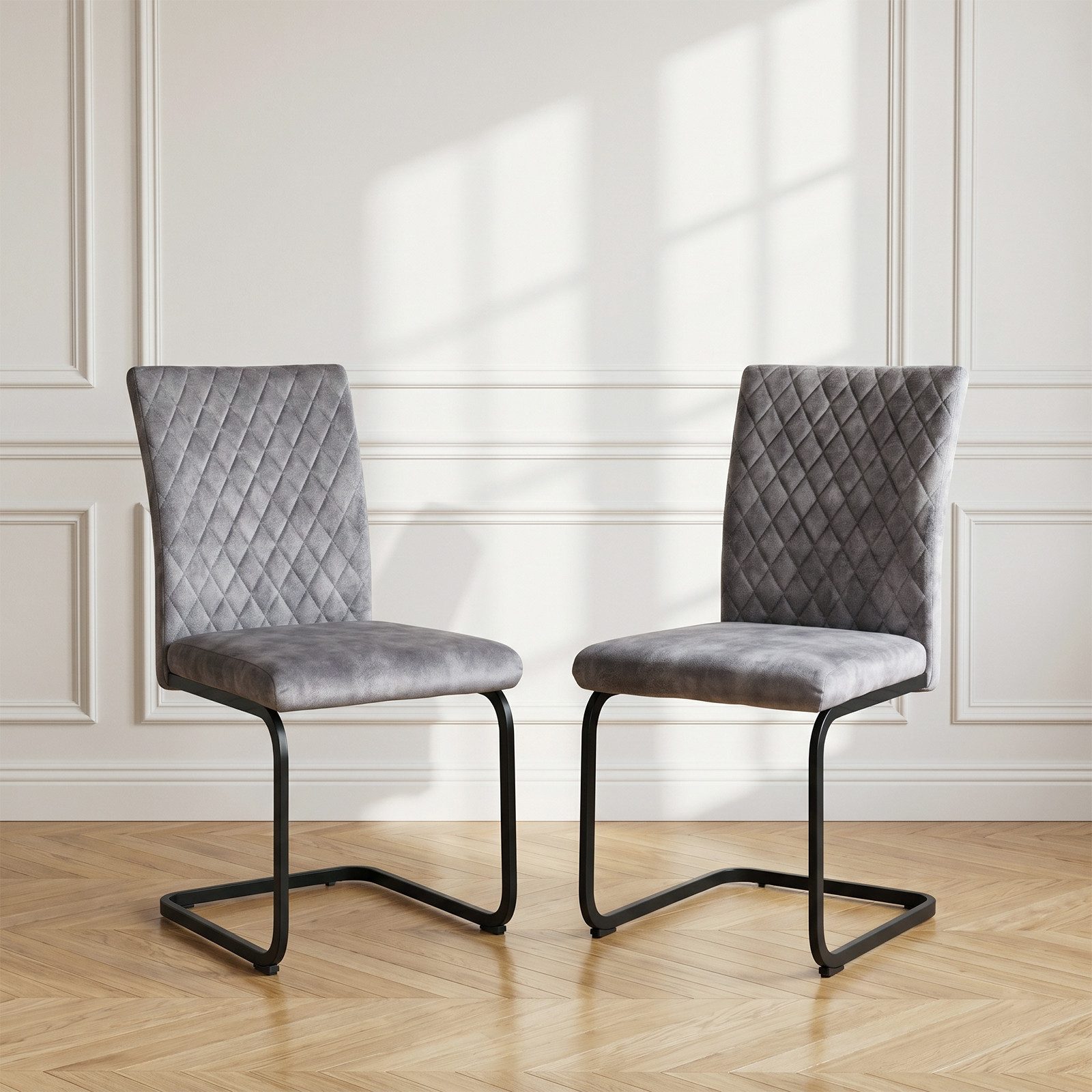Jiexi Esszimmerstuhl Esszimmerstuhl Grau gepolstert mit Freischwinger Gestell 2er/4er/6er (Set), Schwingstuhl