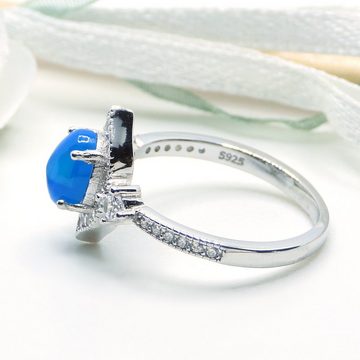 Goldene Hufeisen Solitärring Blauer Opal Ring 925 Silber Rhodiniert Damen Edelsteine Fingerring, Edelsteinschmuck für Damen
