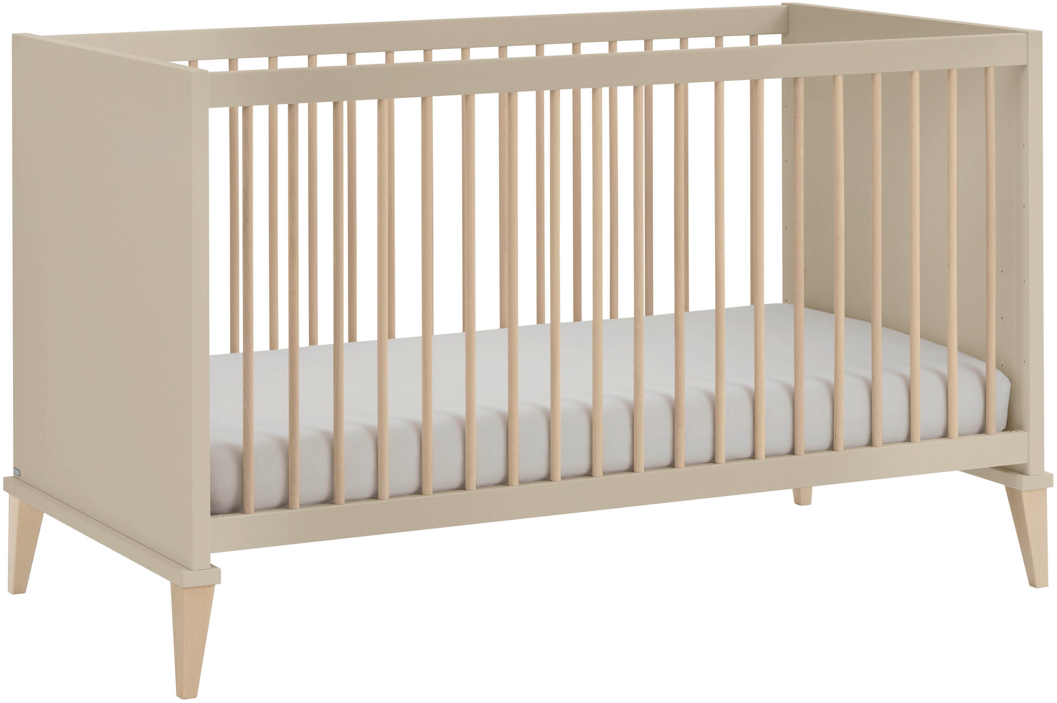 PAIDI Babybett JONTE 70x140cm in Beige, umbaubares Kinderbett mit Massivholz, Gitterbett 4-fach höhenverstellbar, entnehmbare Sprossen, Juniorbett