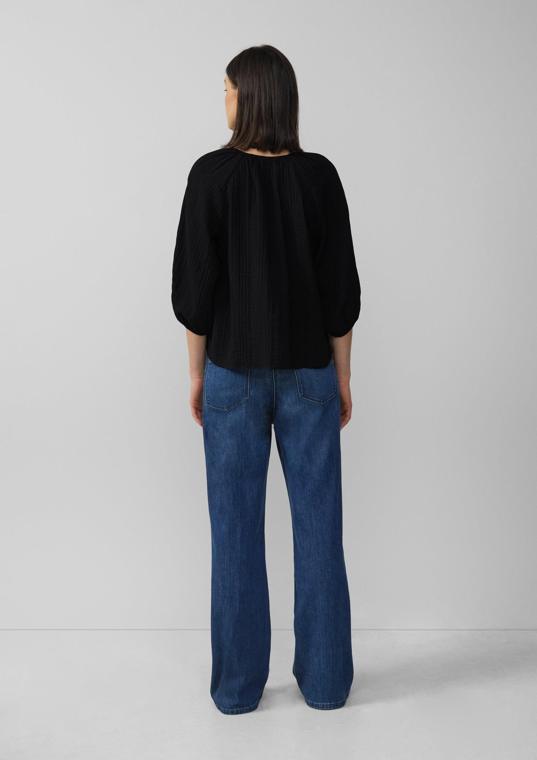 s.Oliver Kurzarmbluse Bluse Strukturierte Relaxed-Fit-Bluse mit Raffungen und Raglanärmeln
