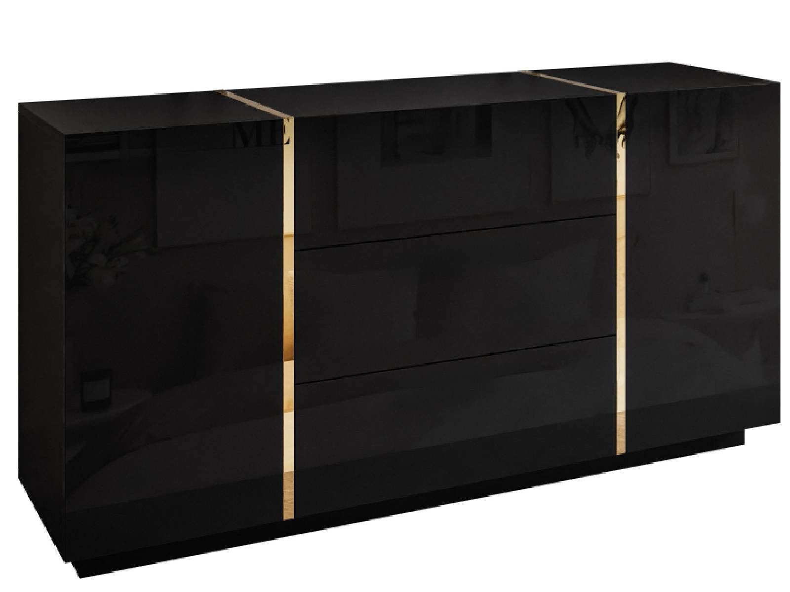 yourhouse24 Kommode ONYX Sideboard Hochglanz Push-Open / Goldgriffe 158 cm