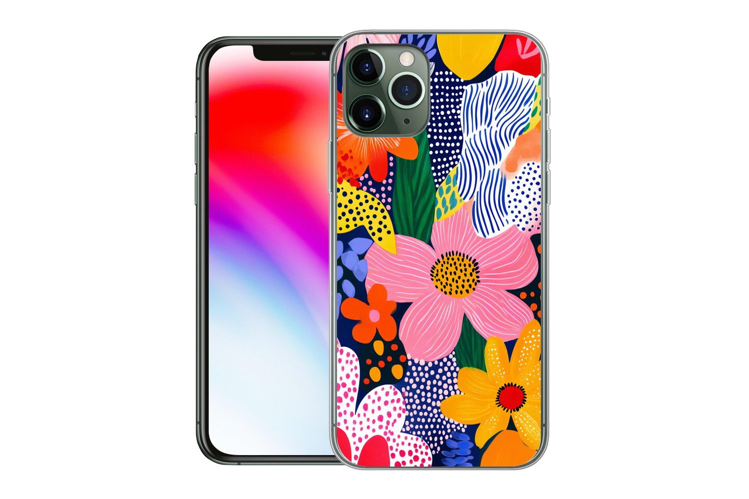 MuchoWow Handyhülle für Apple iPhone 11 Pro Bunt - Blumen - Abstrakt - Punkte, Smartphone-Bumper, Print, Handy Schutzhülle Dünn