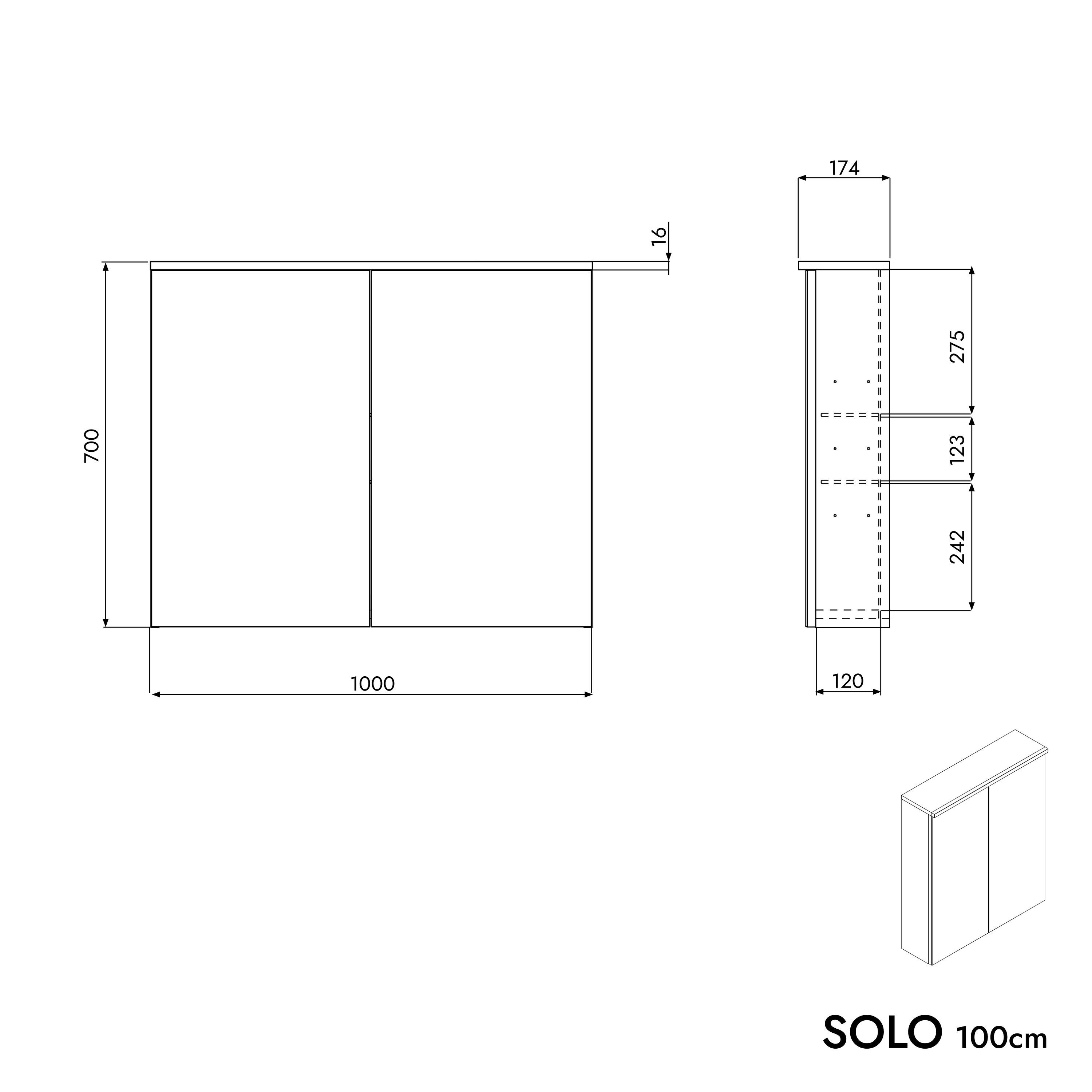 Bernstein Badezimmerspiegelschrank SOLO 100cm Anthrazit matt LED-Spiegelschrank 2-türig