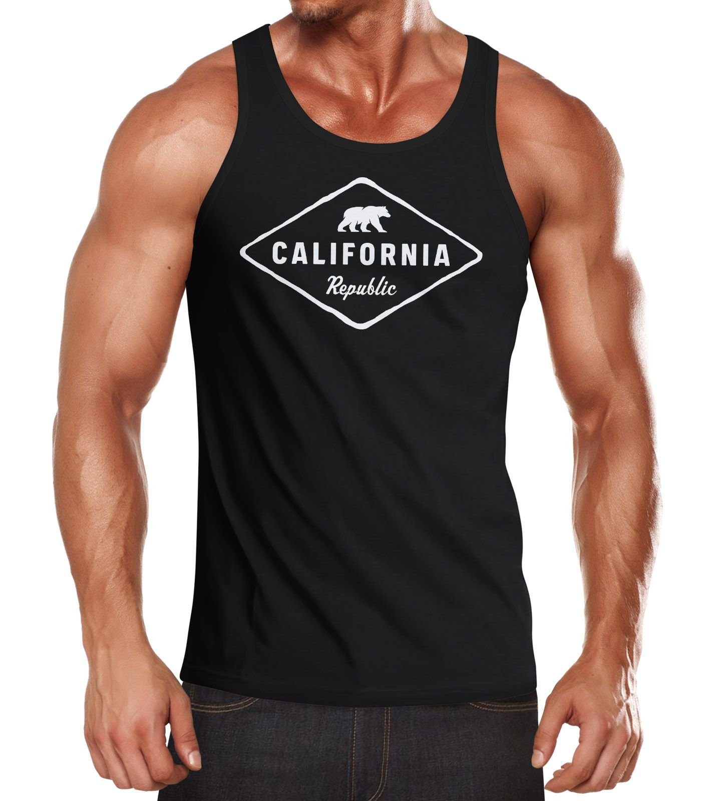 Neverless Tanktop Herren Tank-Top California Republic Bear Badge Bär Sunshine State USA Muskelshirt Muscle Shirt Neverless® mit Print